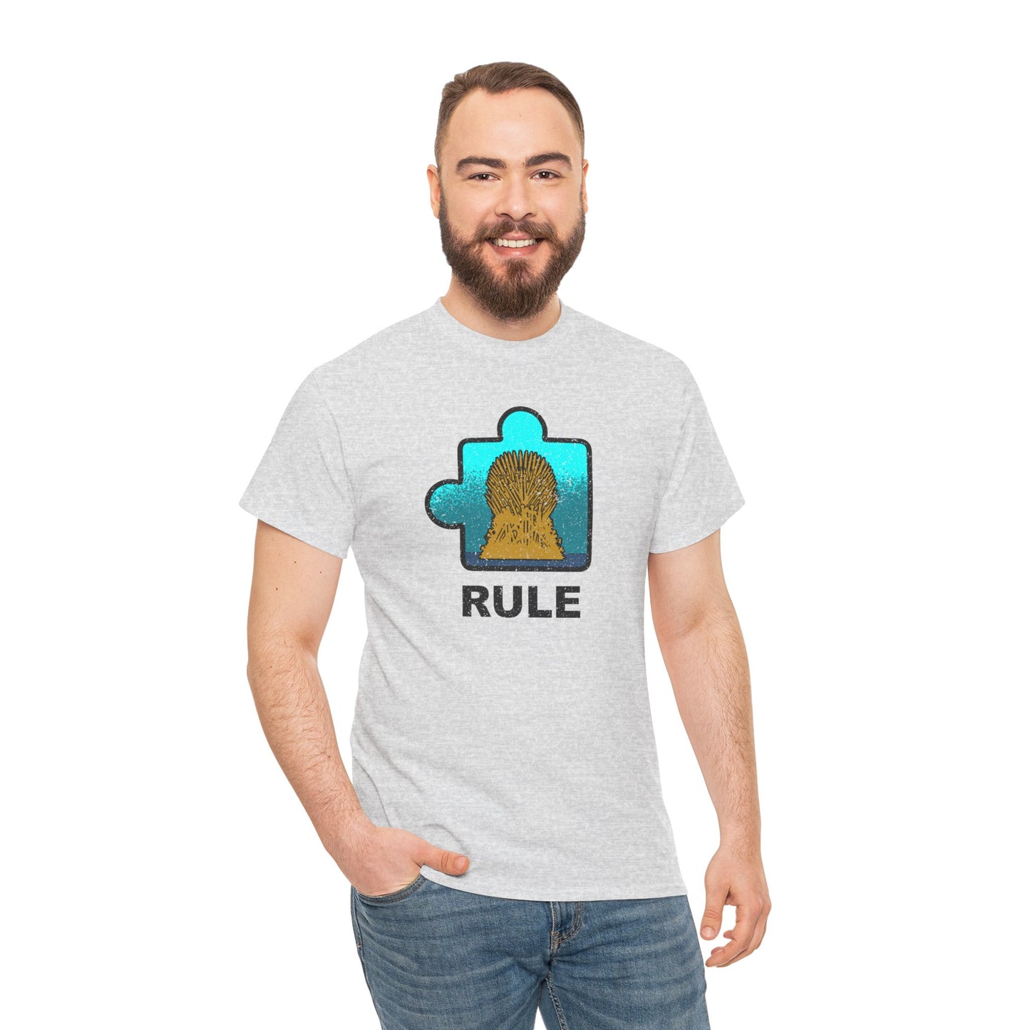 Throne Puzzle Piece T-Shirt – ‘Rule’ Graphic Tee – Unisex Heavy Cotton Shirt Distressed Style