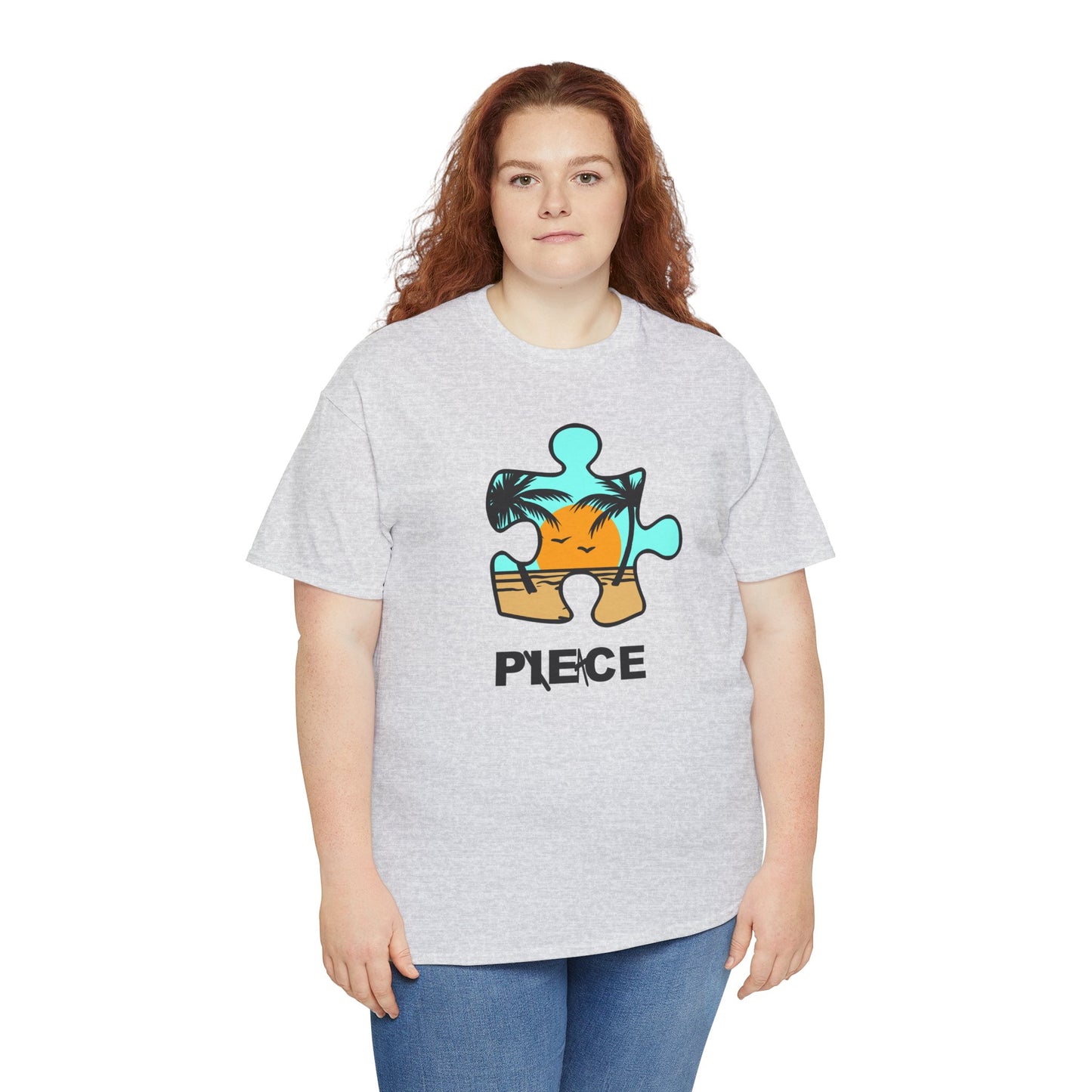 Peace Puzzle Piece T-Shirt – Clean Beach Graphic Tee – Unisex Heavy Cotton Shirt for Tranquil Vibes