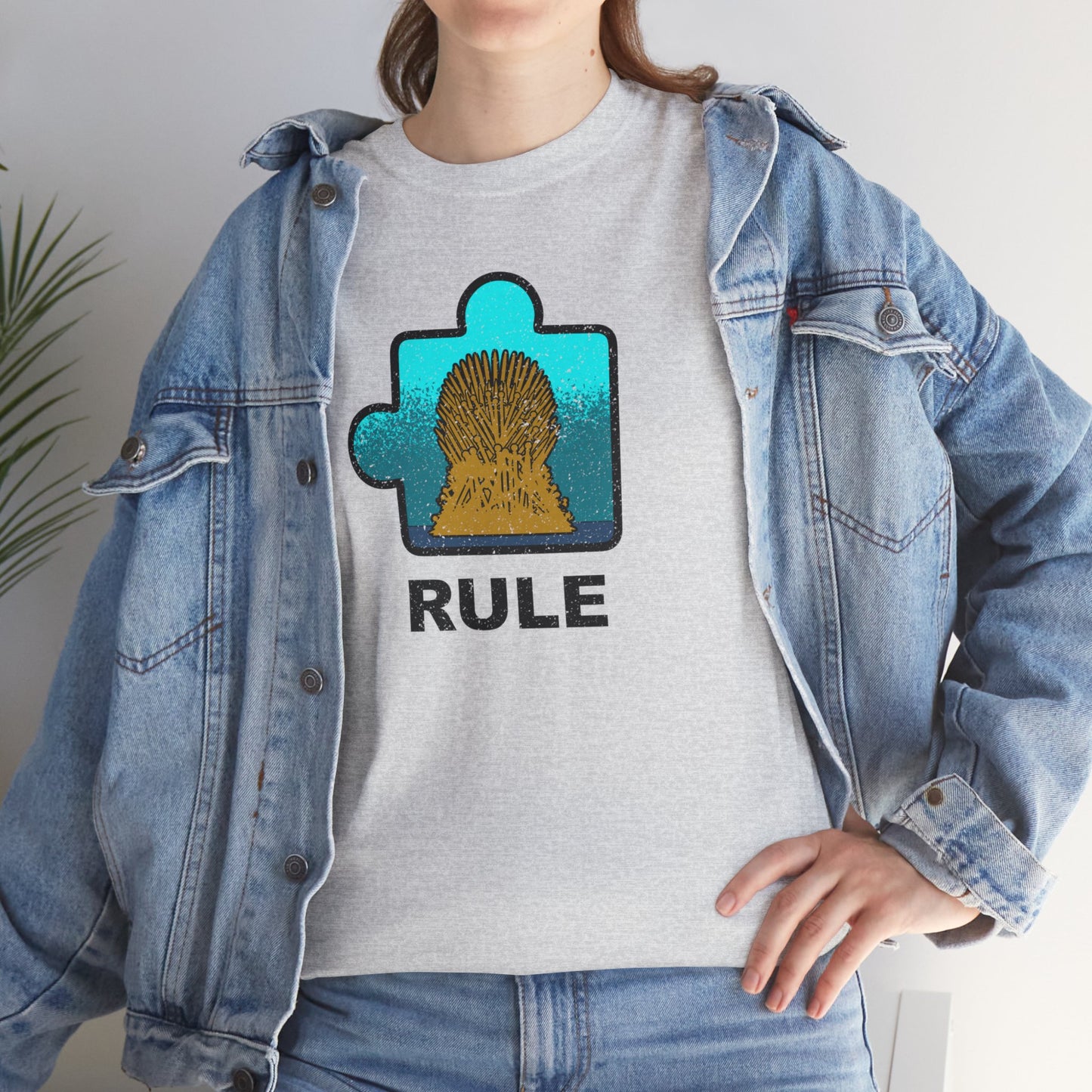 Throne Puzzle Piece T-Shirt – ‘Rule’ Graphic Tee – Unisex Heavy Cotton Shirt Distressed Style