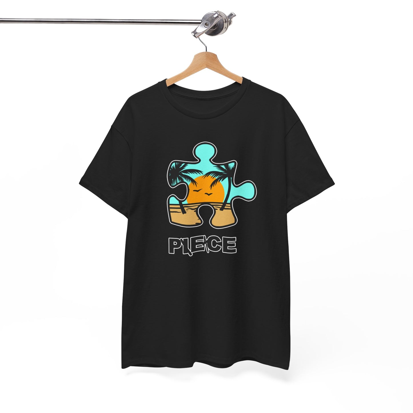 Peace Puzzle Piece T-Shirt – Clean Beach Graphic Tee – Unisex Heavy Cotton Shirt for Tranquil Vibes