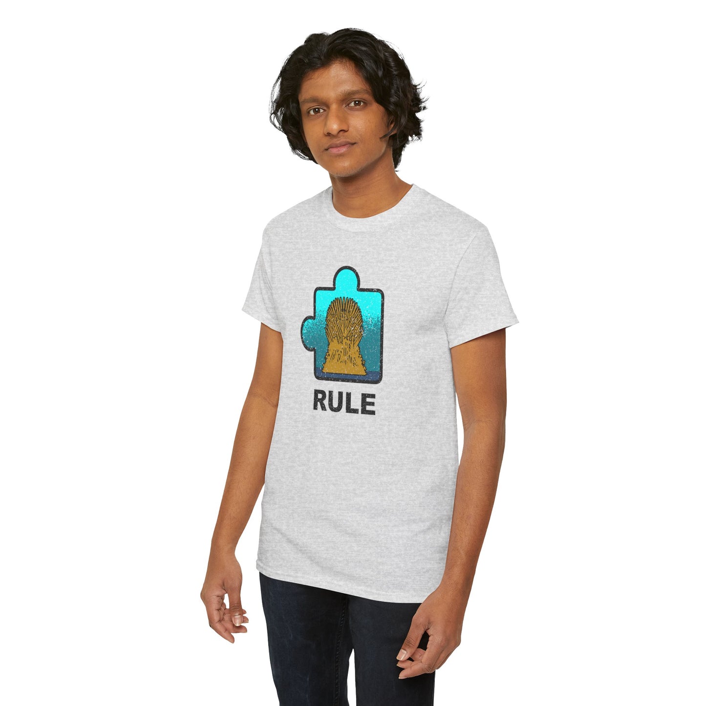 Throne Puzzle Piece T-Shirt – ‘Rule’ Graphic Tee – Unisex Heavy Cotton Shirt Distressed Style