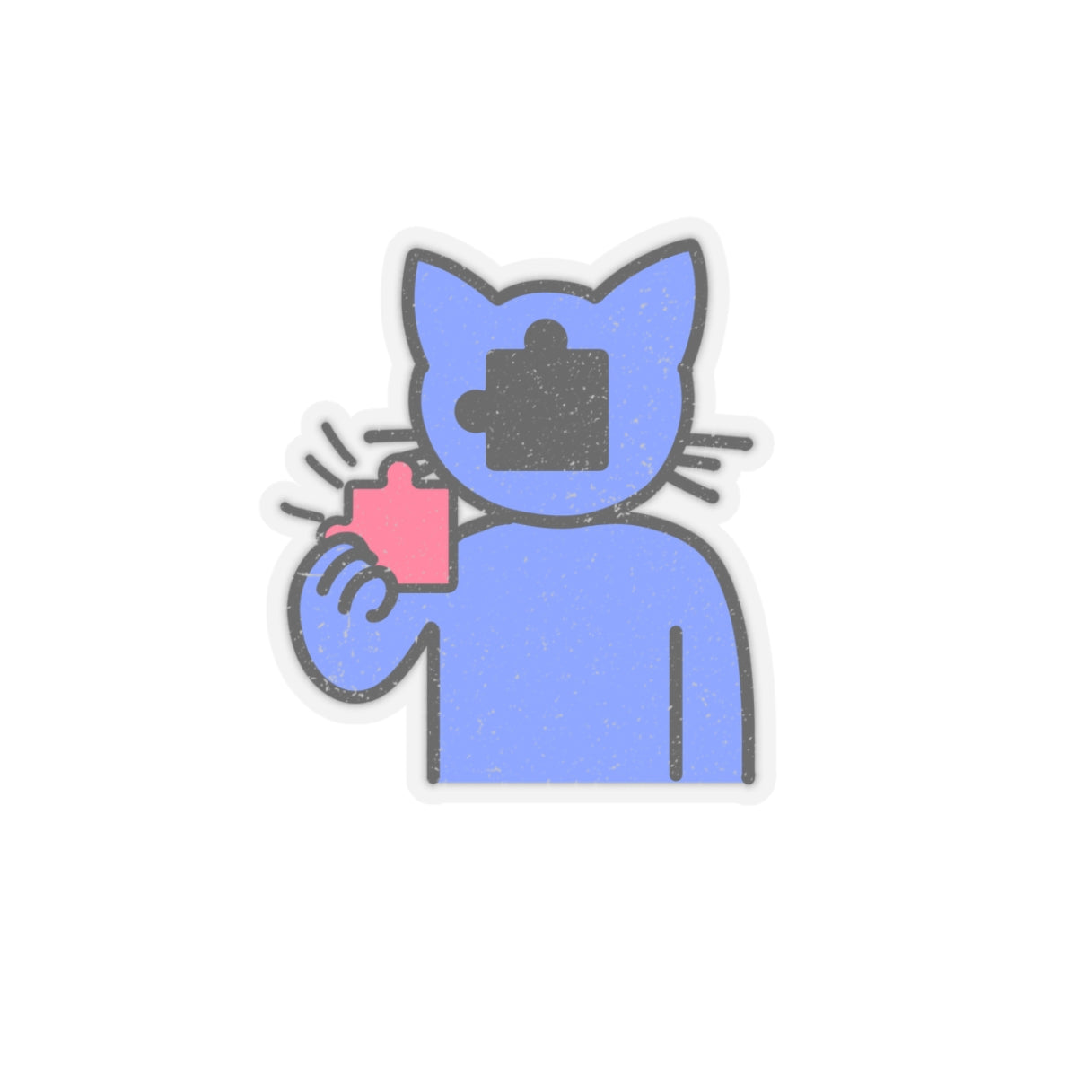 Cat & Puzzle Piece Kiss-Cut Stickers – Distressed Style by Trash Cat Tee's