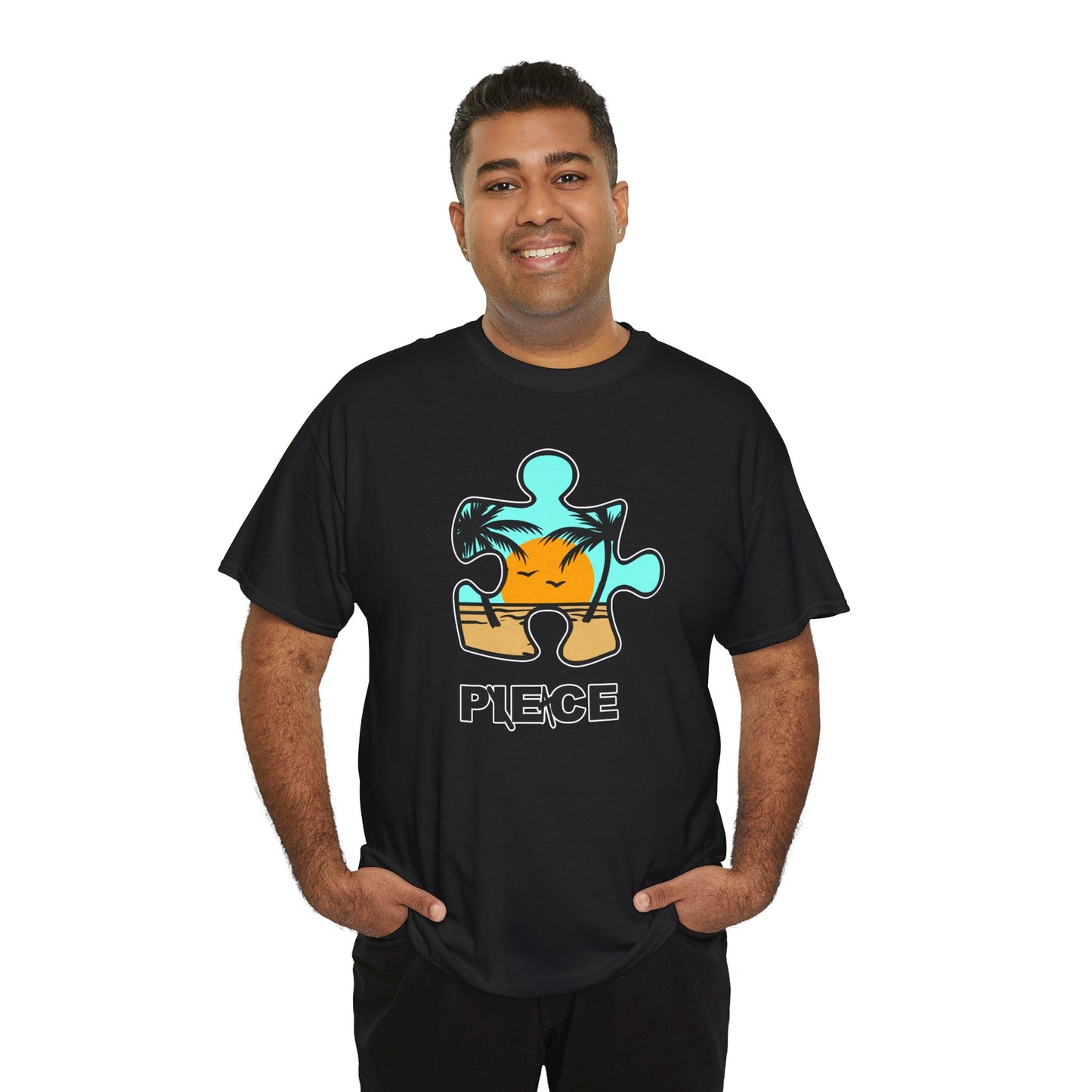 Peace Puzzle Piece T-Shirt – Clean Beach Graphic Tee – Unisex Heavy Cotton Shirt for Tranquil Vibes