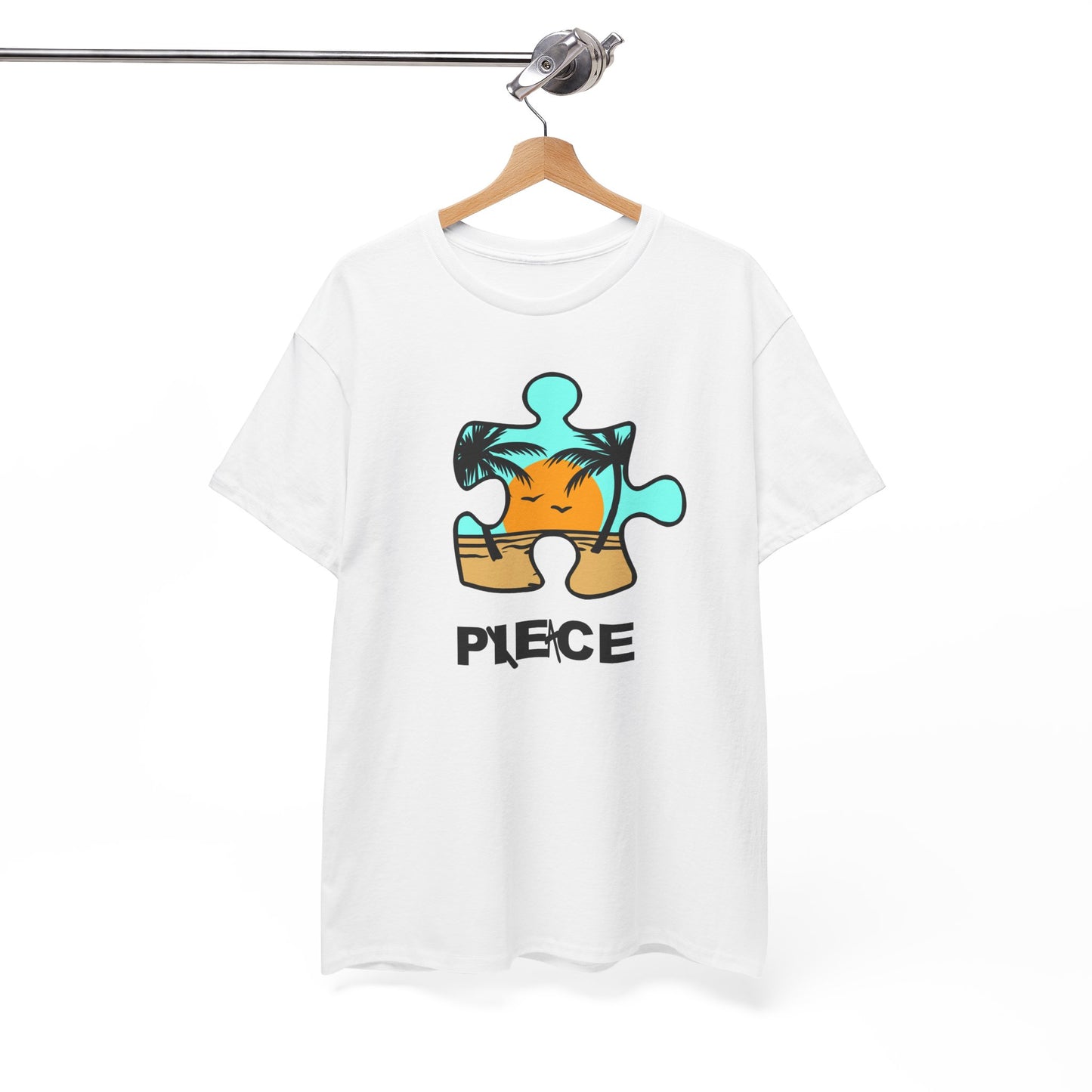 Peace Puzzle Piece T-Shirt – Clean Beach Graphic Tee – Unisex Heavy Cotton Shirt for Tranquil Vibes