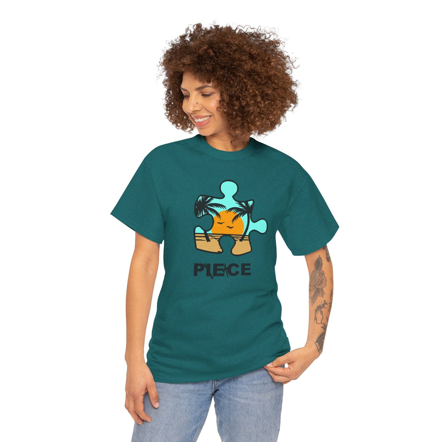 Peace Puzzle Piece T-Shirt – Clean Beach Graphic Tee – Unisex Heavy Cotton Shirt for Tranquil Vibes
