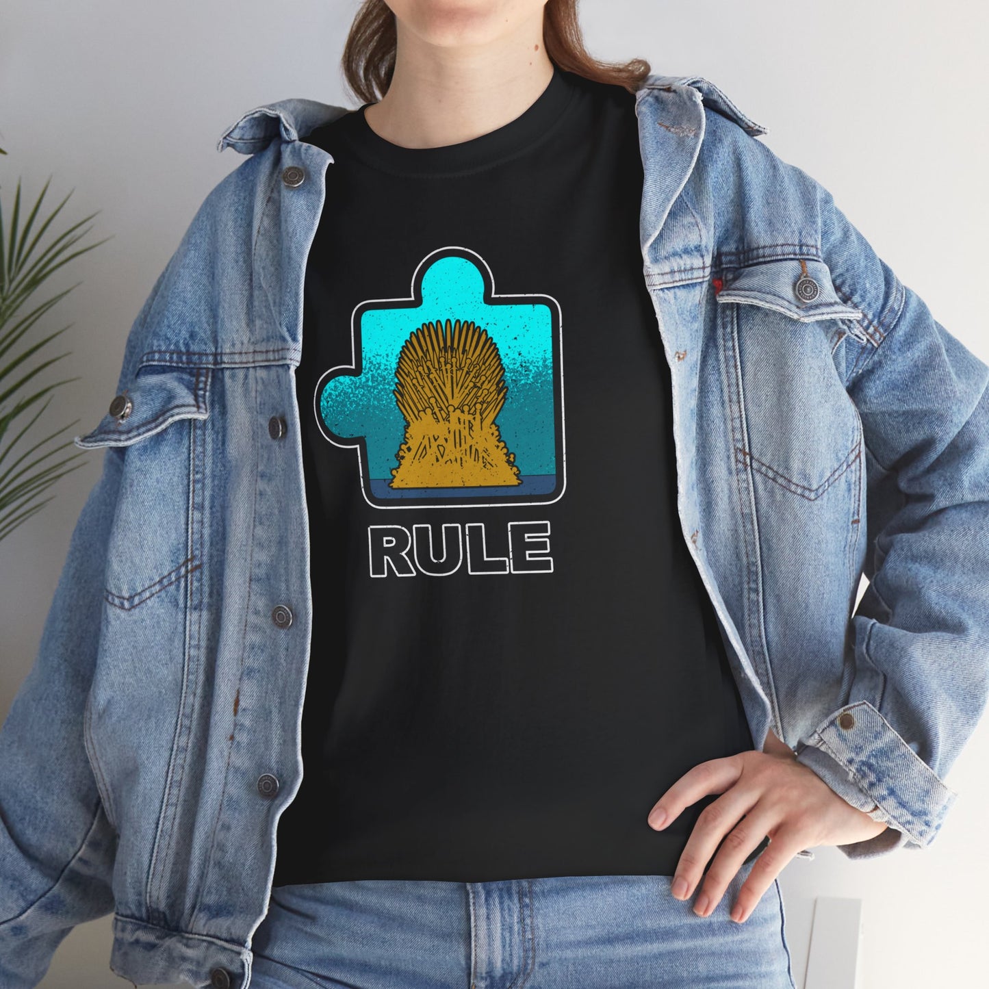 Throne Puzzle Piece T-Shirt – ‘Rule’ Graphic Tee – Unisex Heavy Cotton Shirt Distressed Style