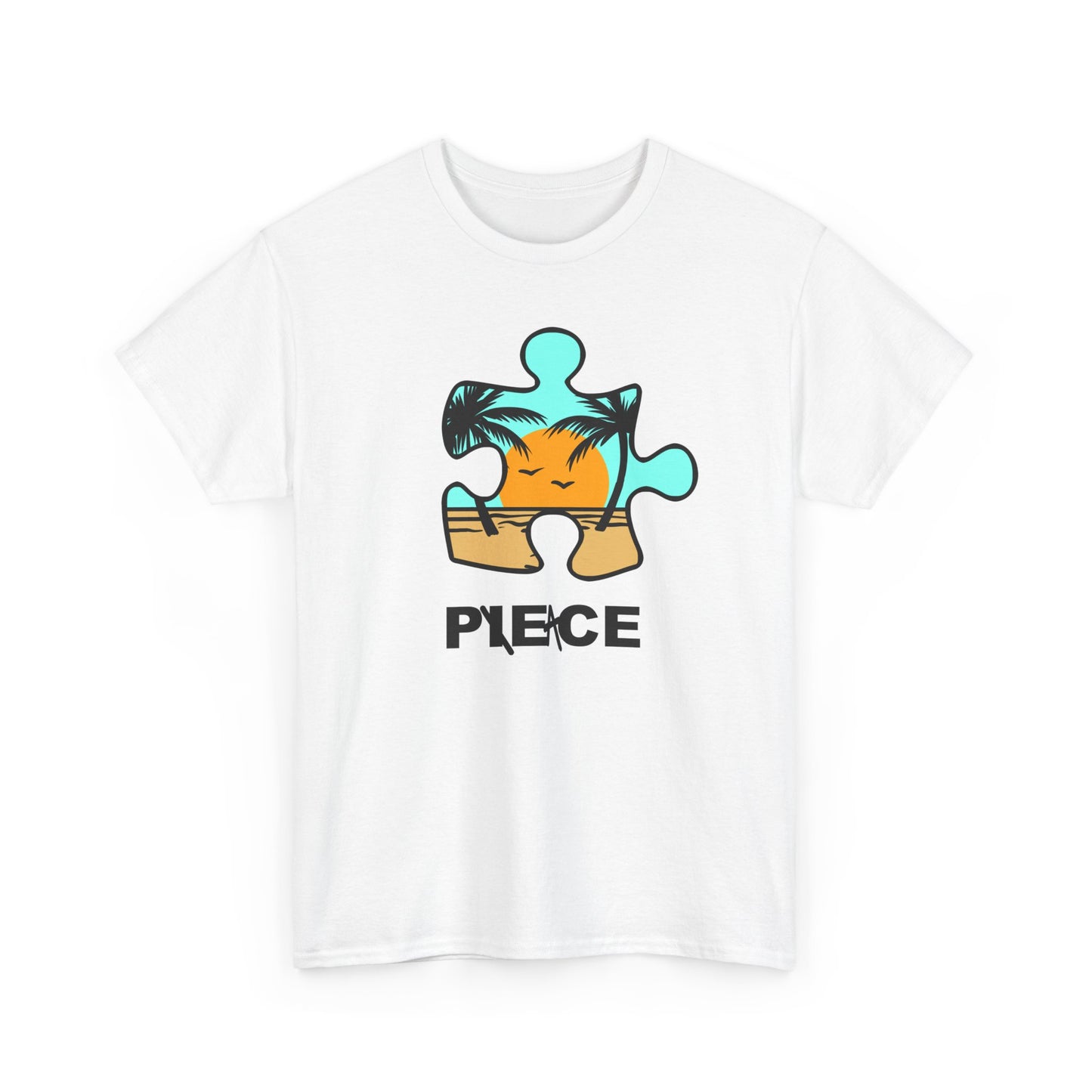Peace Puzzle Piece T-Shirt – Clean Beach Graphic Tee – Unisex Heavy Cotton Shirt for Tranquil Vibes