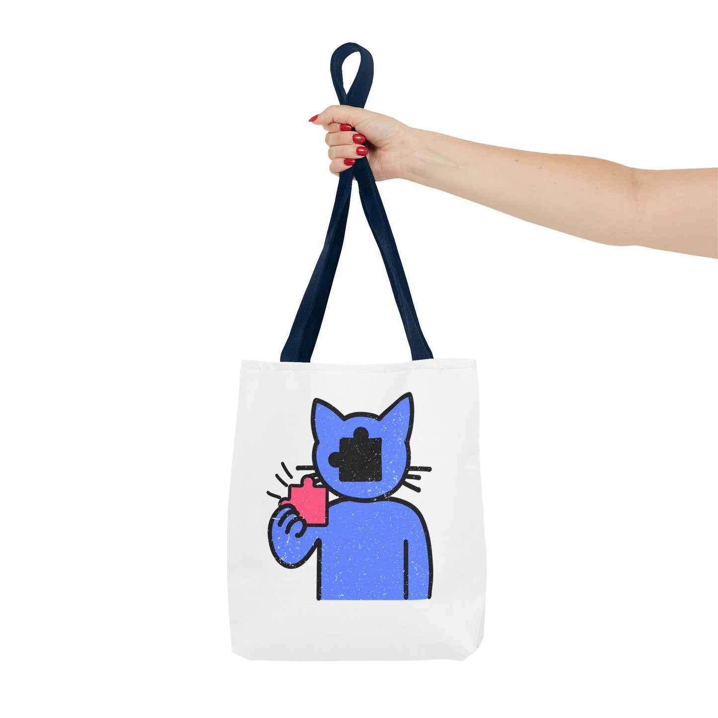 Distressed Tote Bag – Cat Puzzle Piece & Throne Design with ‘Rule’ Theme