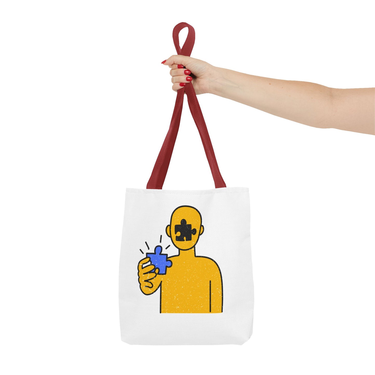 Distressed Tote Bag – Person & Beach Puzzle Piece Design with ‘Peace’ Theme