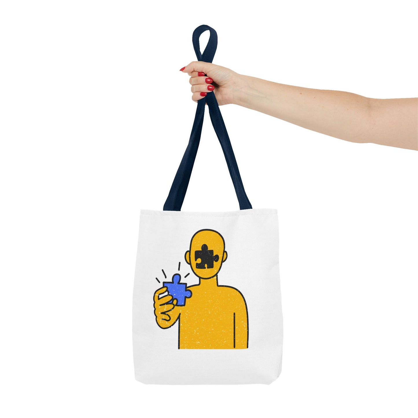 Distressed Tote Bag – Person & Beach Puzzle Piece Design with ‘Peace’ Theme