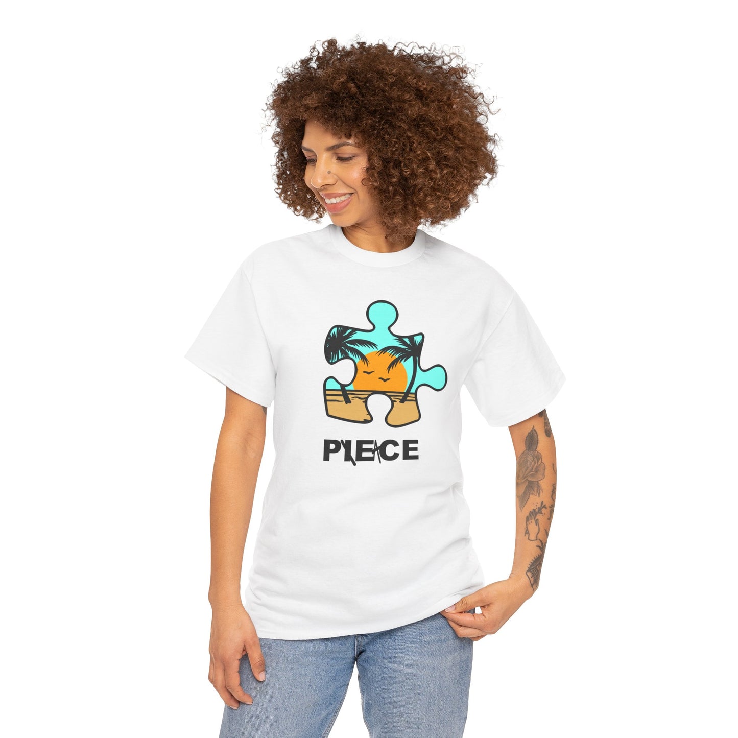 Peace Puzzle Piece T-Shirt – Clean Beach Graphic Tee – Unisex Heavy Cotton Shirt for Tranquil Vibes