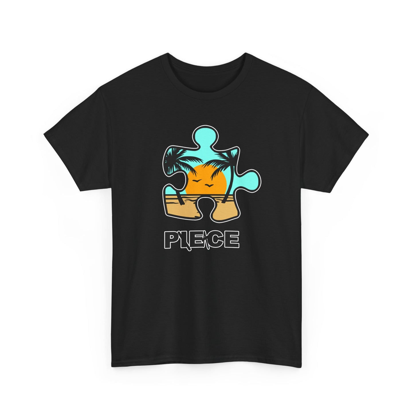 Peace Puzzle Piece T-Shirt – Clean Beach Graphic Tee – Unisex Heavy Cotton Shirt for Tranquil Vibes