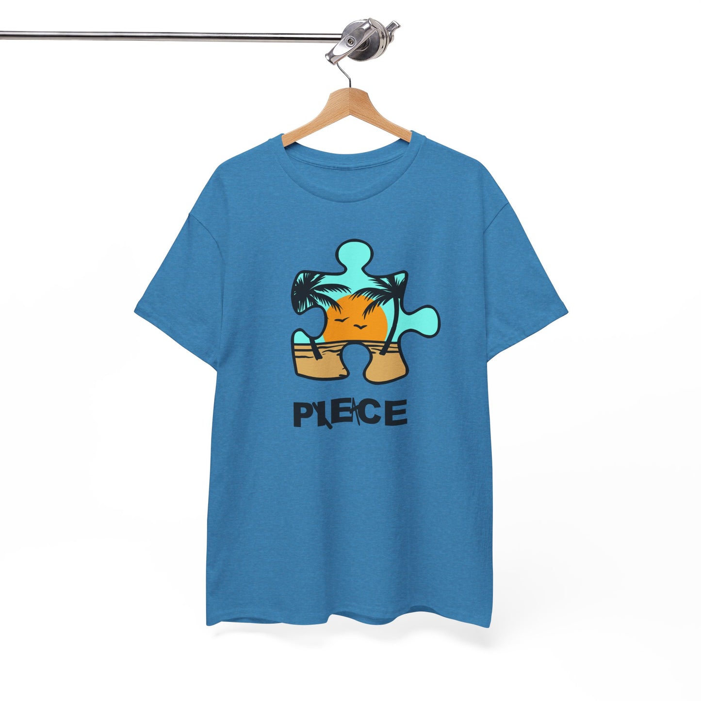 Peace Puzzle Piece T-Shirt – Clean Beach Graphic Tee – Unisex Heavy Cotton Shirt for Tranquil Vibes