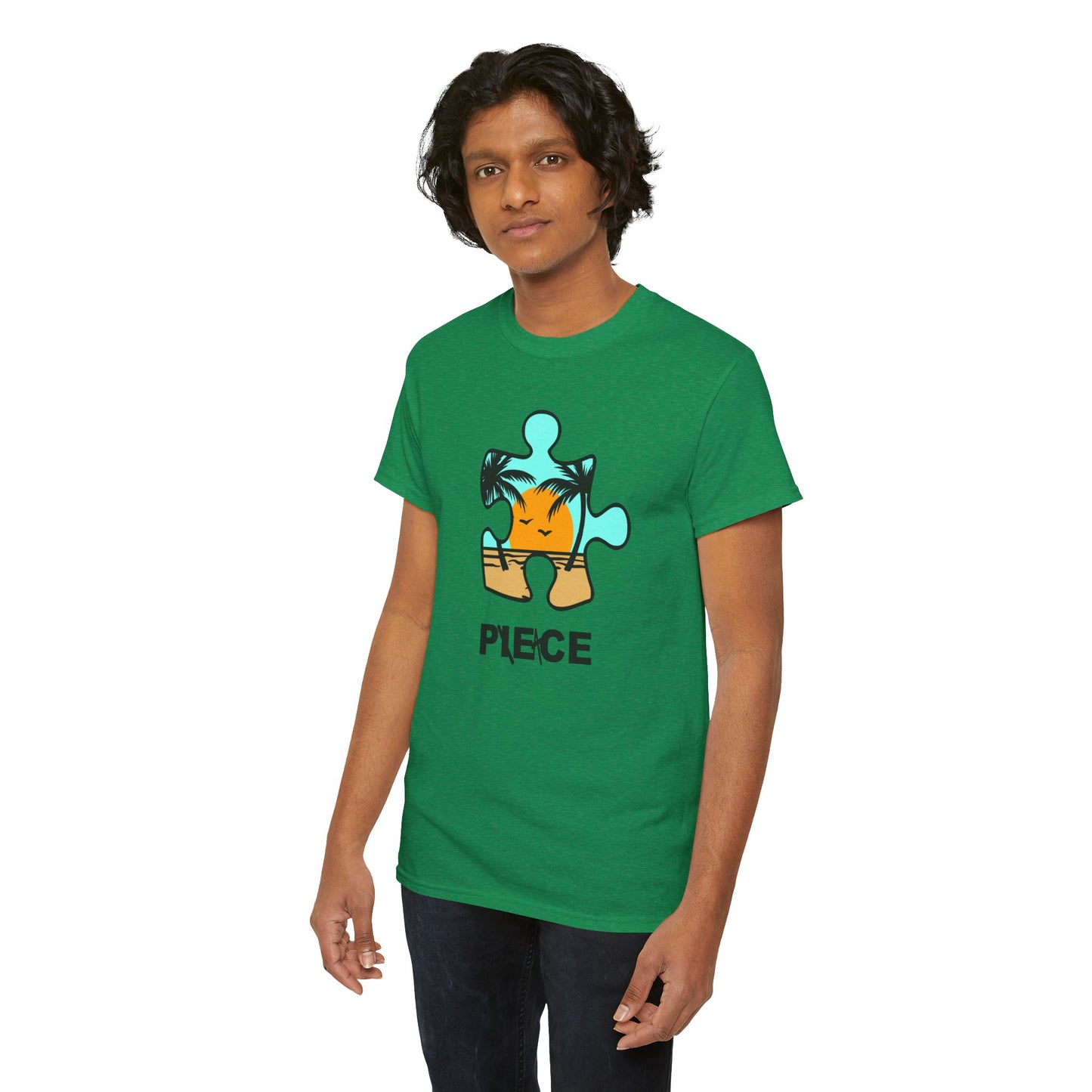 Peace Puzzle Piece T-Shirt – Clean Beach Graphic Tee – Unisex Heavy Cotton Shirt for Tranquil Vibes