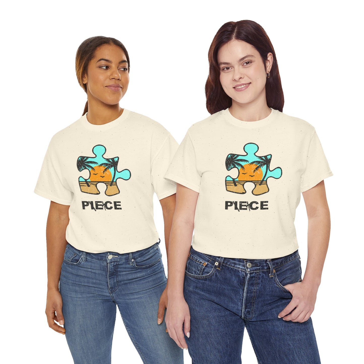 Peace Puzzle Piece T-Shirt – Distressed Beach Graphic Tee – Unisex Heavy Cotton Shirt for Tranquil Vibes