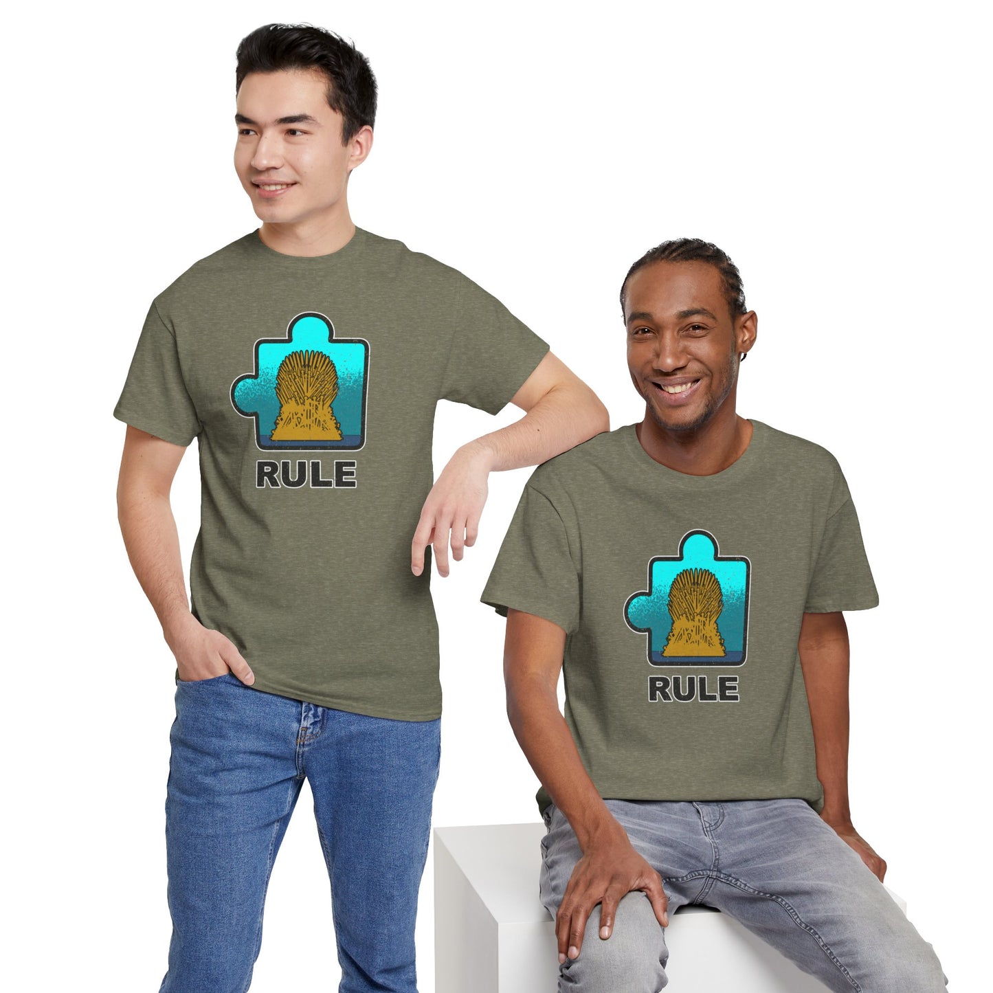 Throne Puzzle Piece T-Shirt – ‘Rule’ Graphic Tee – Unisex Heavy Cotton Shirt Distressed Style