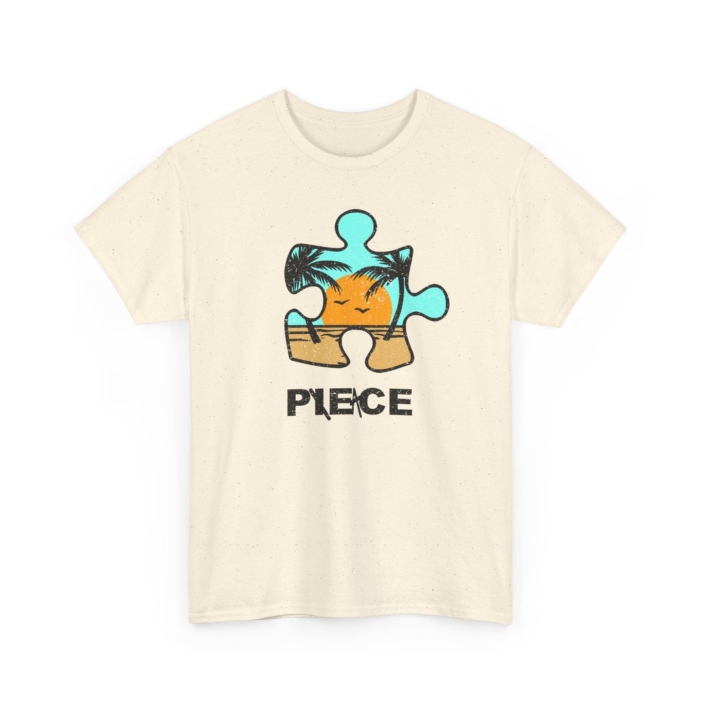 Peace Puzzle Piece T-Shirt – Distressed Beach Graphic Tee – Unisex Heavy Cotton Shirt for Tranquil Vibes