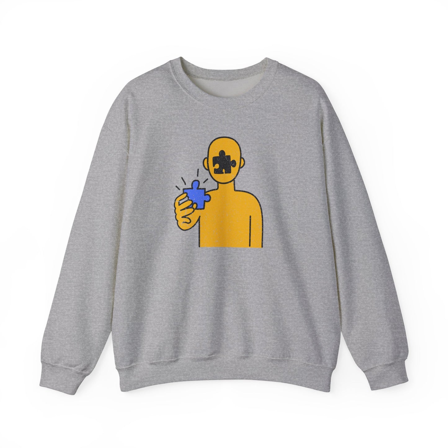 Distressed Crewneck Sweatshirt – Thoughtful Puzzle Piece Design with Human Theme