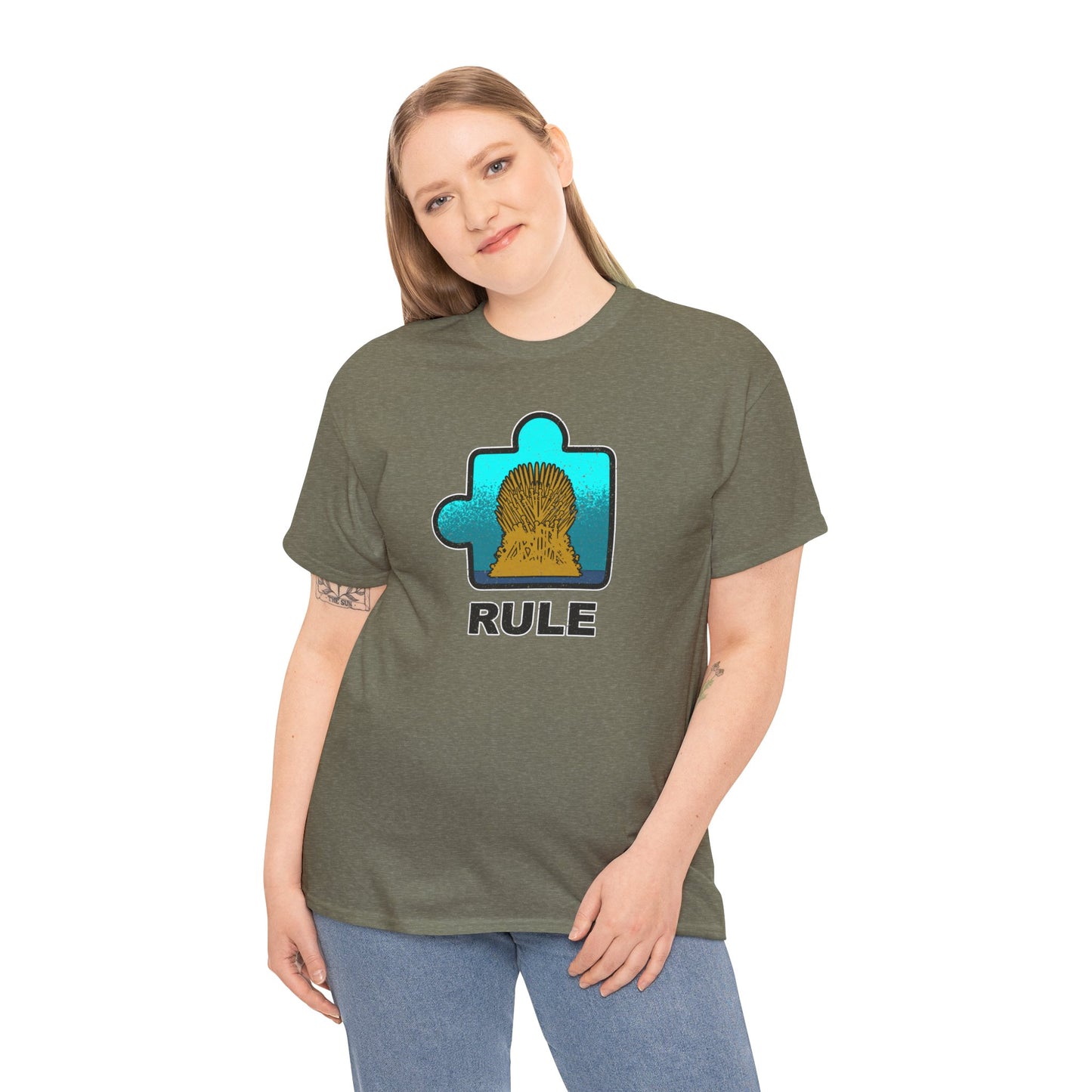 Throne Puzzle Piece T-Shirt – ‘Rule’ Graphic Tee – Unisex Heavy Cotton Shirt Distressed Style