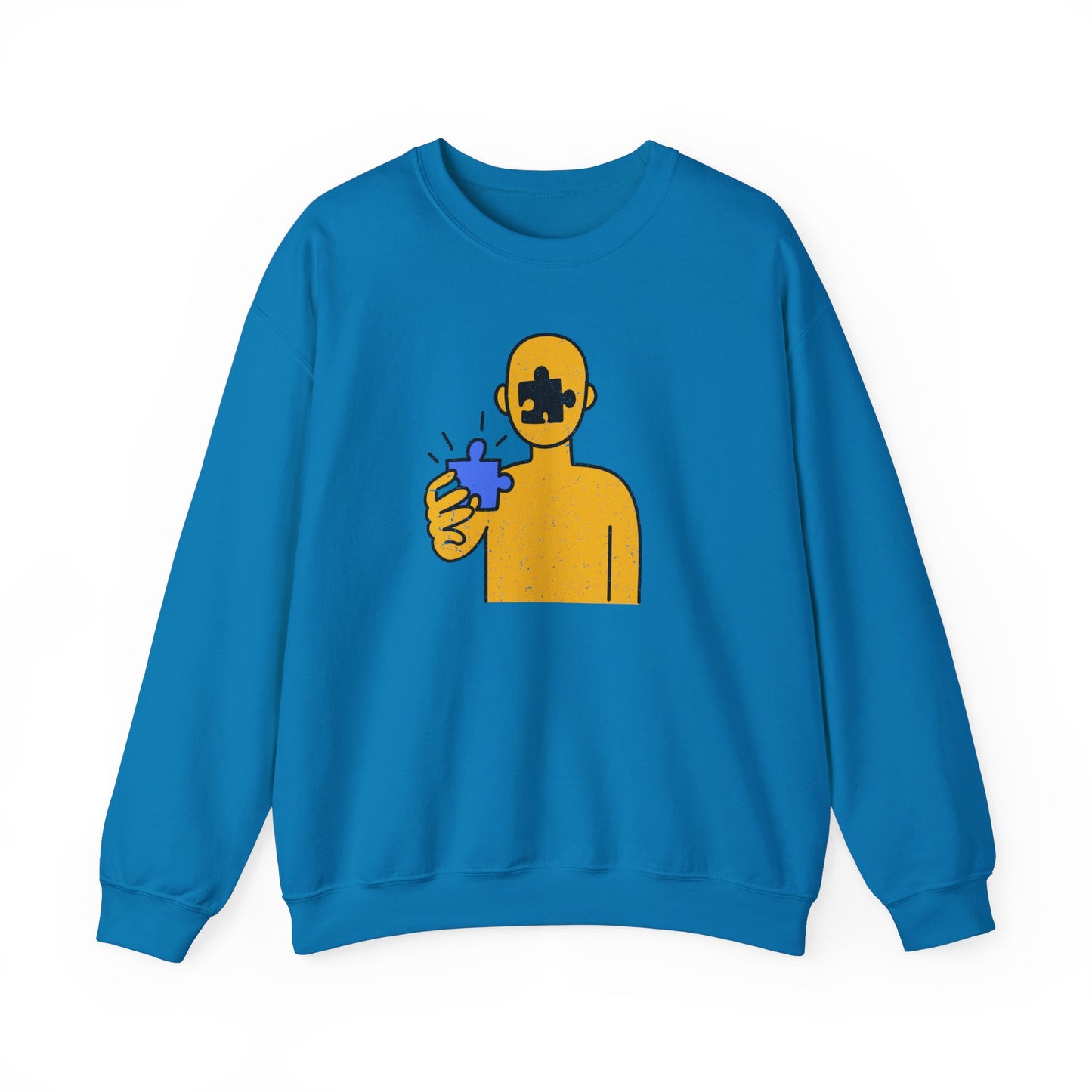 Distressed Crewneck Sweatshirt – Thoughtful Puzzle Piece Design with Human Theme