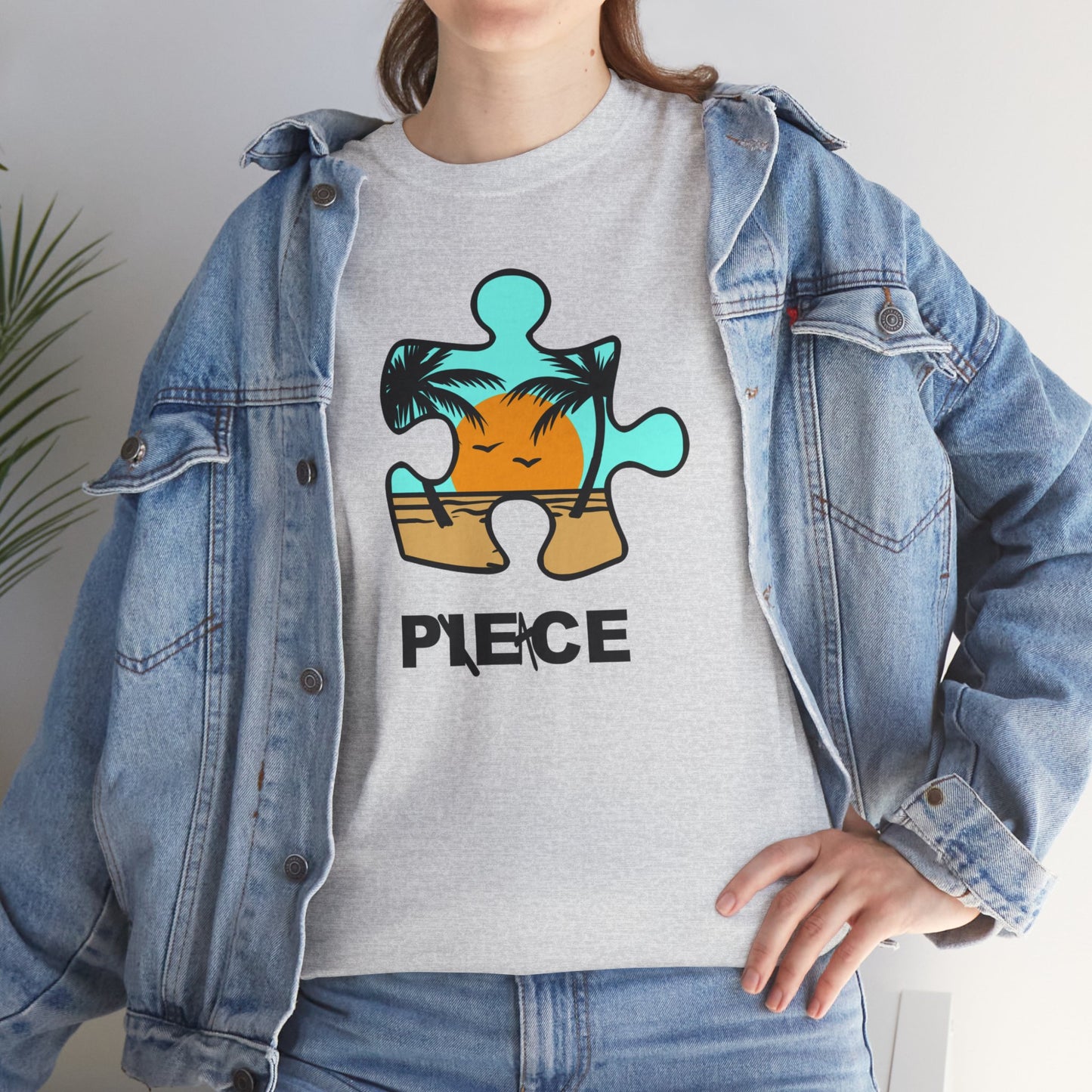 Peace Puzzle Piece T-Shirt – Clean Beach Graphic Tee – Unisex Heavy Cotton Shirt for Tranquil Vibes