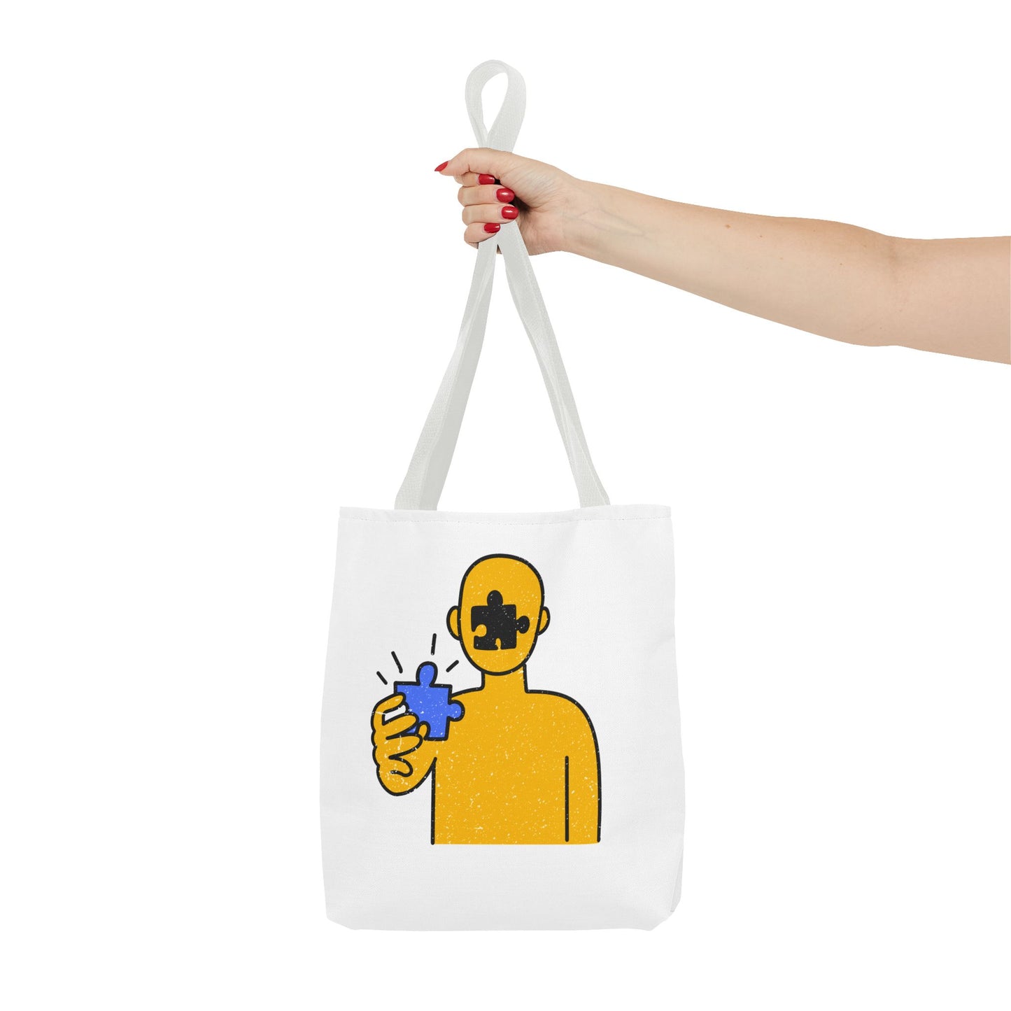 Distressed Tote Bag – Person & Beach Puzzle Piece Design with ‘Peace’ Theme