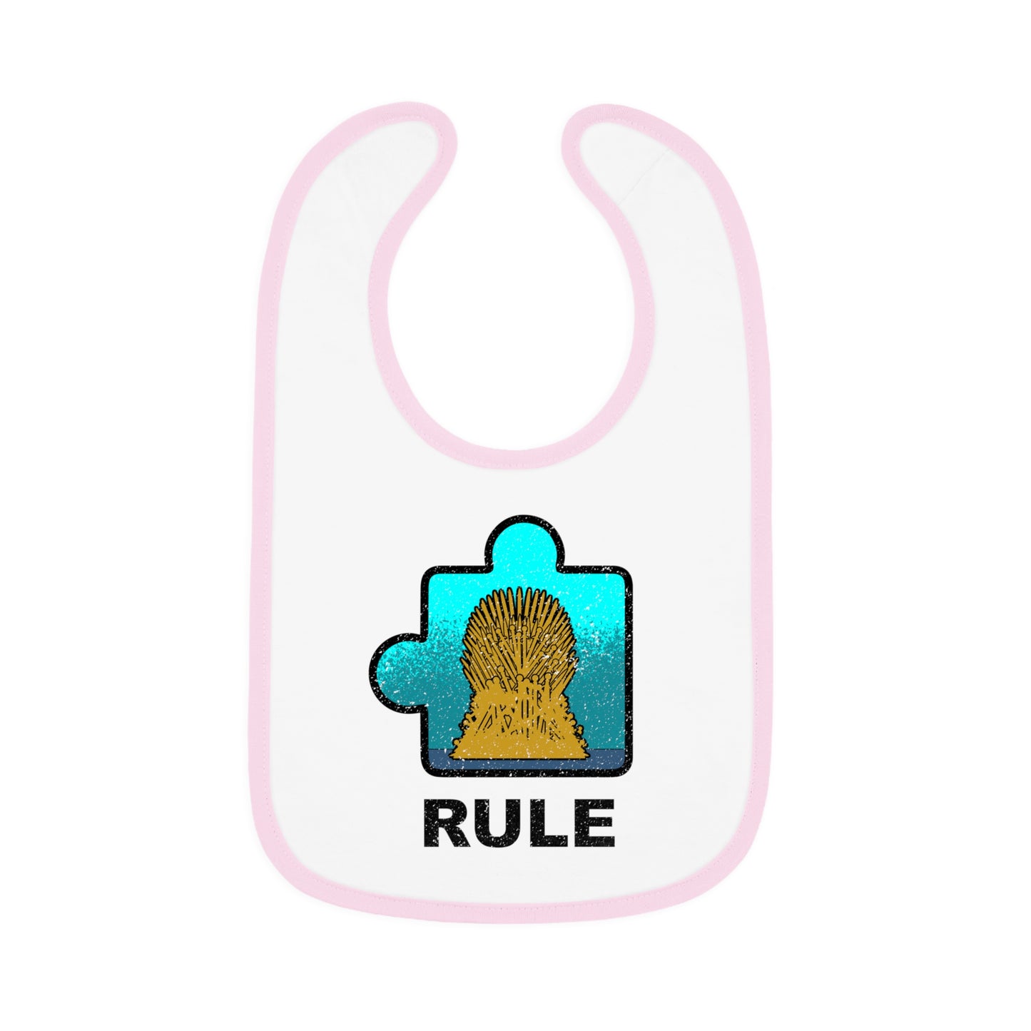 Rule Baby Bib – Puzzle Piece Design with Distressed Look – Soft Contrast Trim Jersey Bib