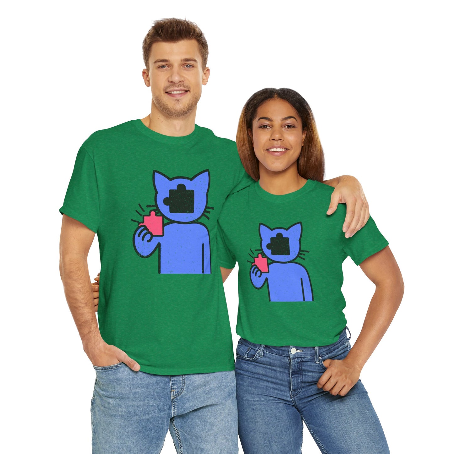 Cat Puzzle Piece T-Shirt – Life’s Epic Journey Distressed Graphic Tee – Unisex Heavy Cotton Shirt – Mix & Match to Create Your Own Unique Style