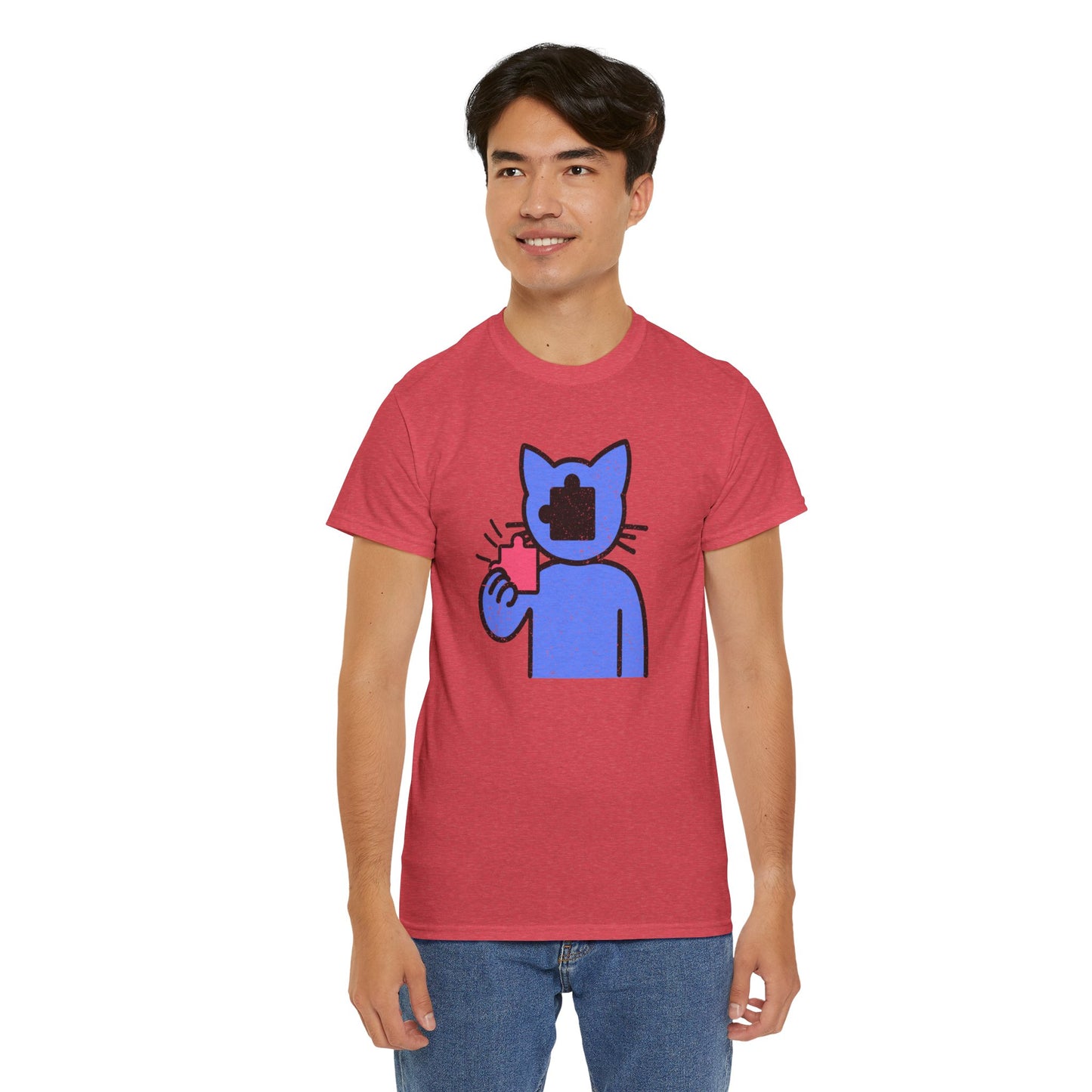 Cat Puzzle Piece T-Shirt – Life’s Epic Journey Distressed Graphic Tee – Unisex Heavy Cotton Shirt – Mix & Match to Create Your Own Unique Style