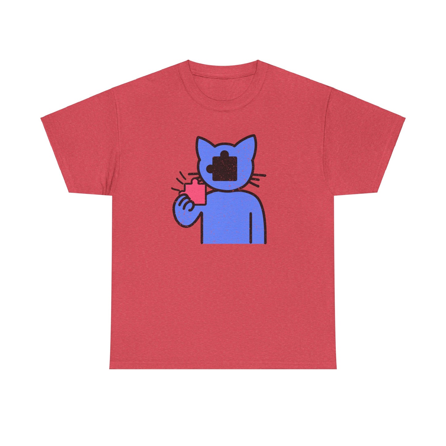 Cat Puzzle Piece T-Shirt – Life’s Epic Journey Distressed Graphic Tee – Unisex Heavy Cotton Shirt – Mix & Match to Create Your Own Unique Style