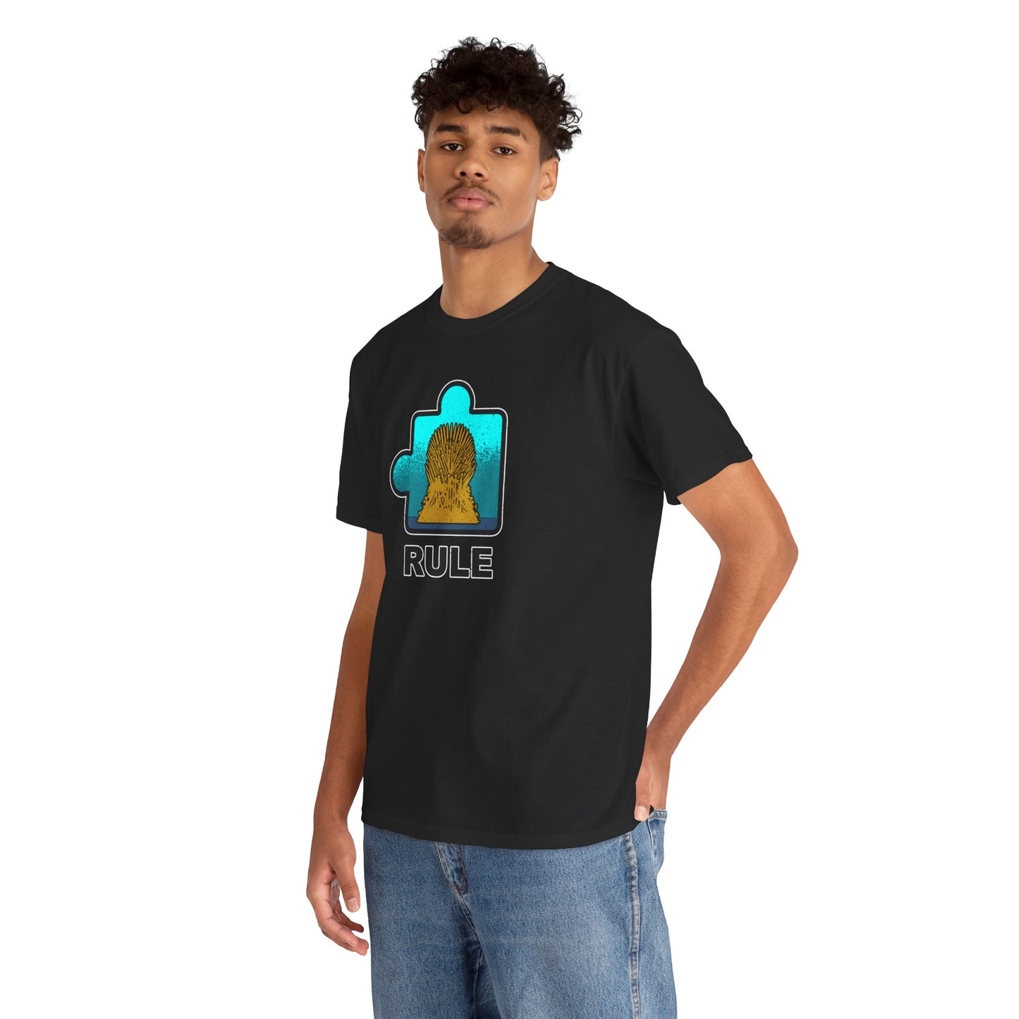 Throne Puzzle Piece T-Shirt – ‘Rule’ Graphic Tee – Unisex Heavy Cotton Shirt Distressed Style