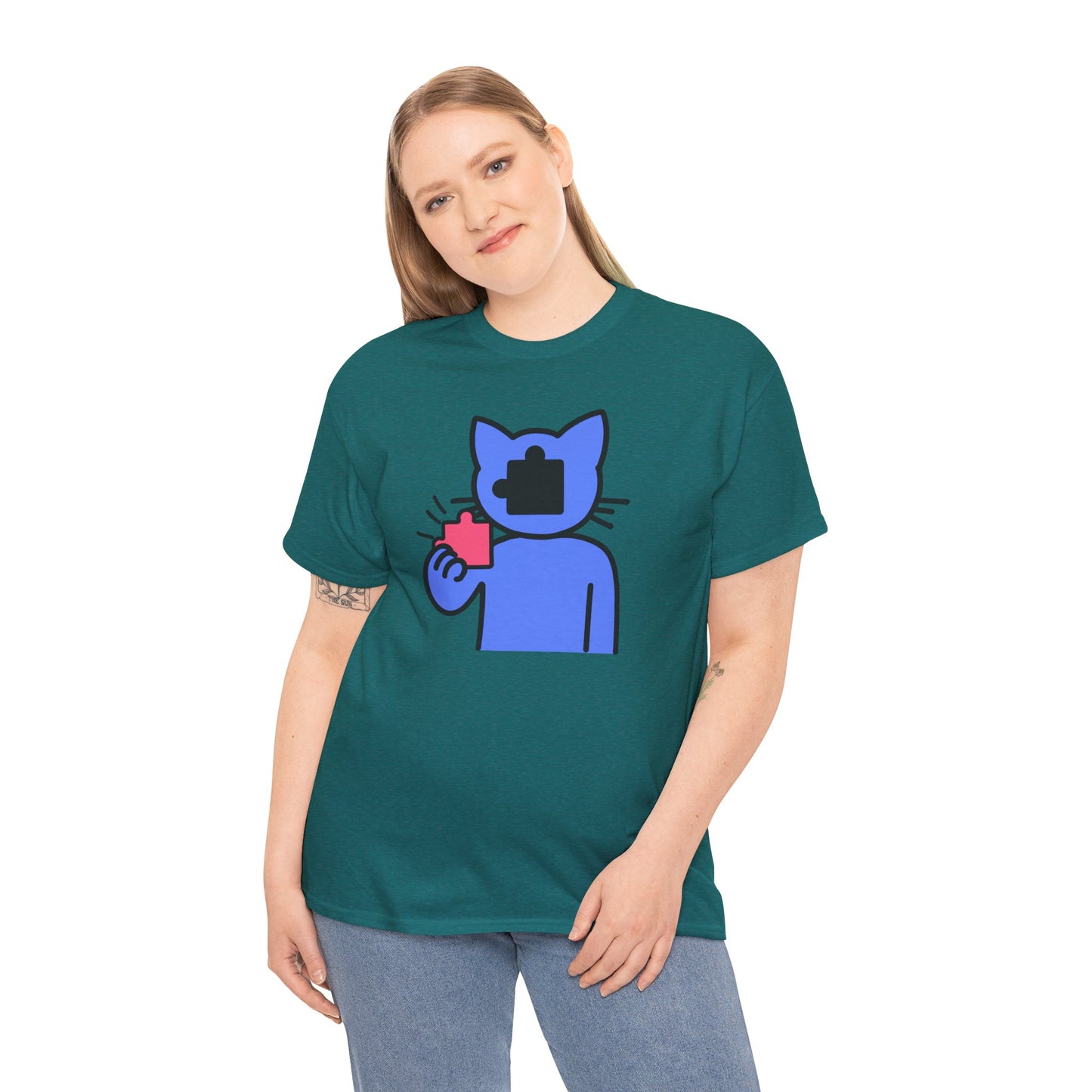 Cat Puzzle Piece T-Shirt – Life’s Journey Graphic Tee – Unisex Heavy Cotton Shirt – Find Your Missing Piece