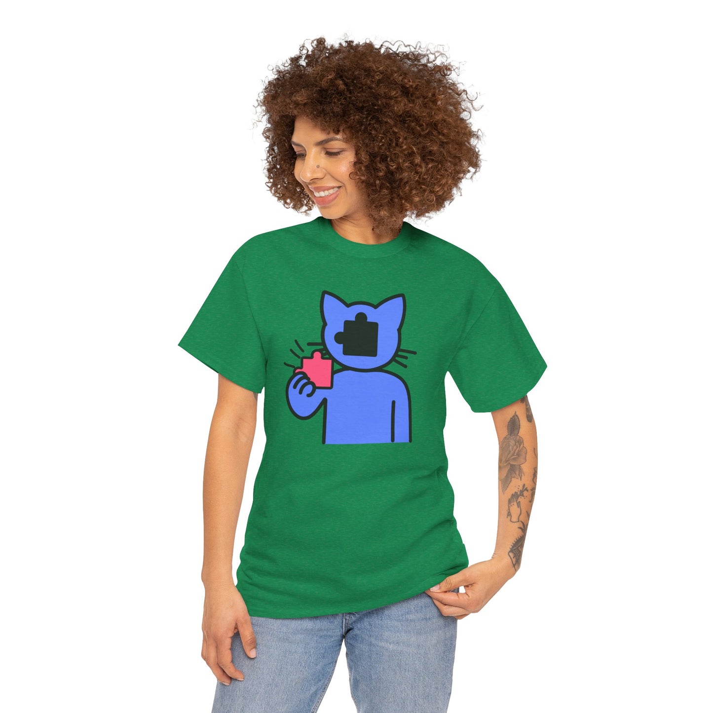 Cat Puzzle Piece T-Shirt – Life’s Journey Graphic Tee – Unisex Heavy Cotton Shirt – Find Your Missing Piece