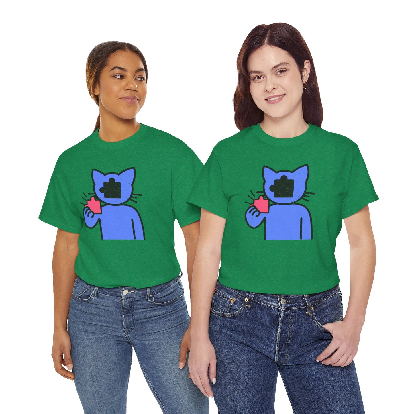 Cat Puzzle Piece T-Shirt – Life’s Epic Journey Distressed Graphic Tee – Unisex Heavy Cotton Shirt – Mix & Match to Create Your Own Unique Style