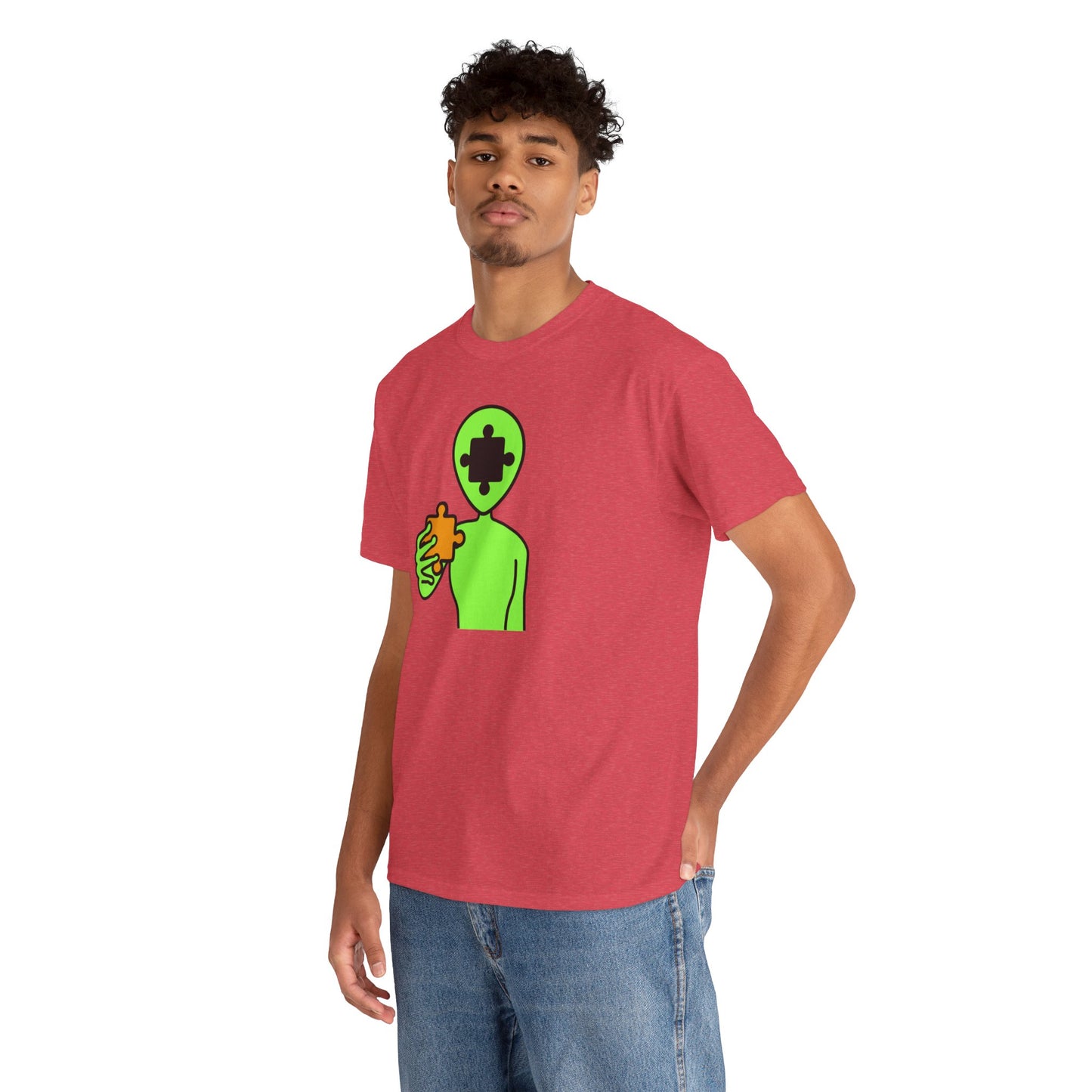 Alien Puzzle Piece T-Shirt – Clean Cosmic Design – Unisex Heavy Cotton Shirt for Life’s Mysteries