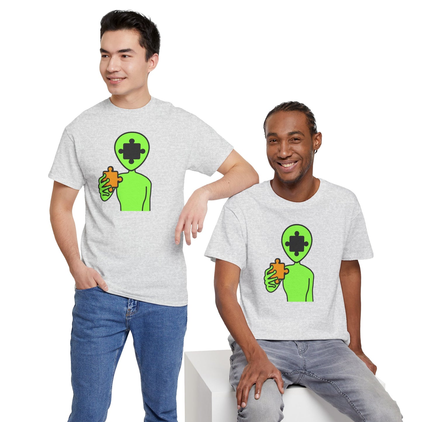 Alien Puzzle Piece T-Shirt – Clean Cosmic Design – Unisex Heavy Cotton Shirt for Life’s Mysteries