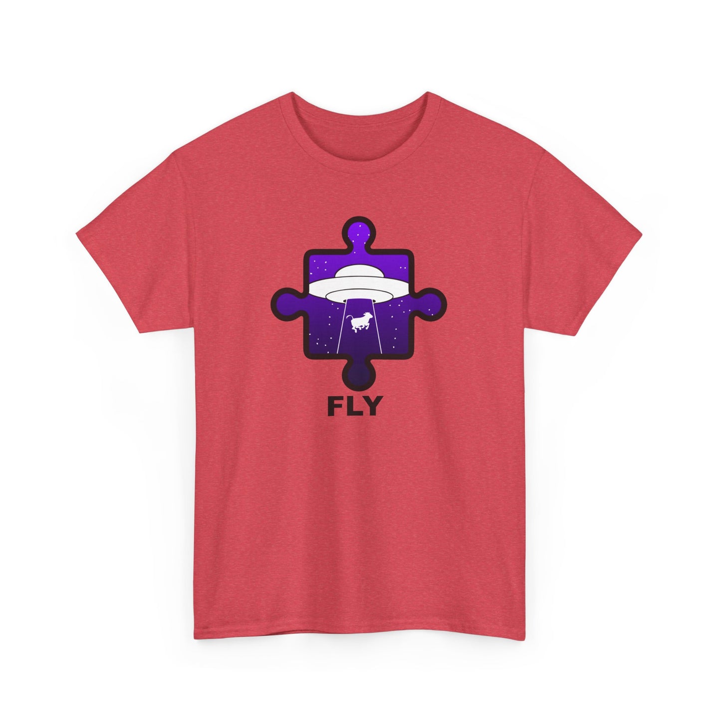 UFO Cow Abduction Puzzle Piece T-Shirt – ‘Fly’ Graphic Tee – Non-Distressed Design