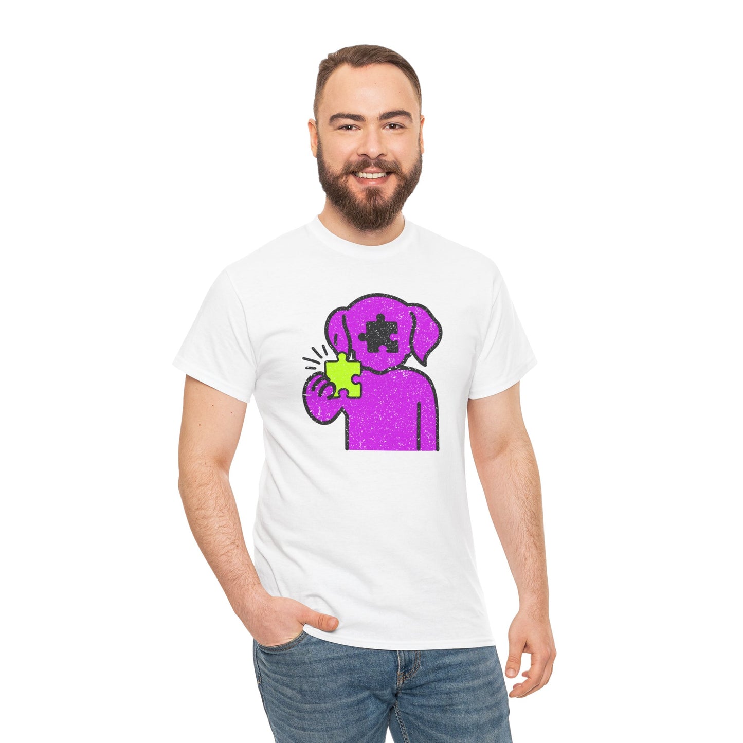 Dog Puzzle Piece T-Shirt – Life’s Epic Journey Distressed Graphic Tee – Unisex Heavy Cotton Shirt – Mix & Match to Create Your Own Unique Style