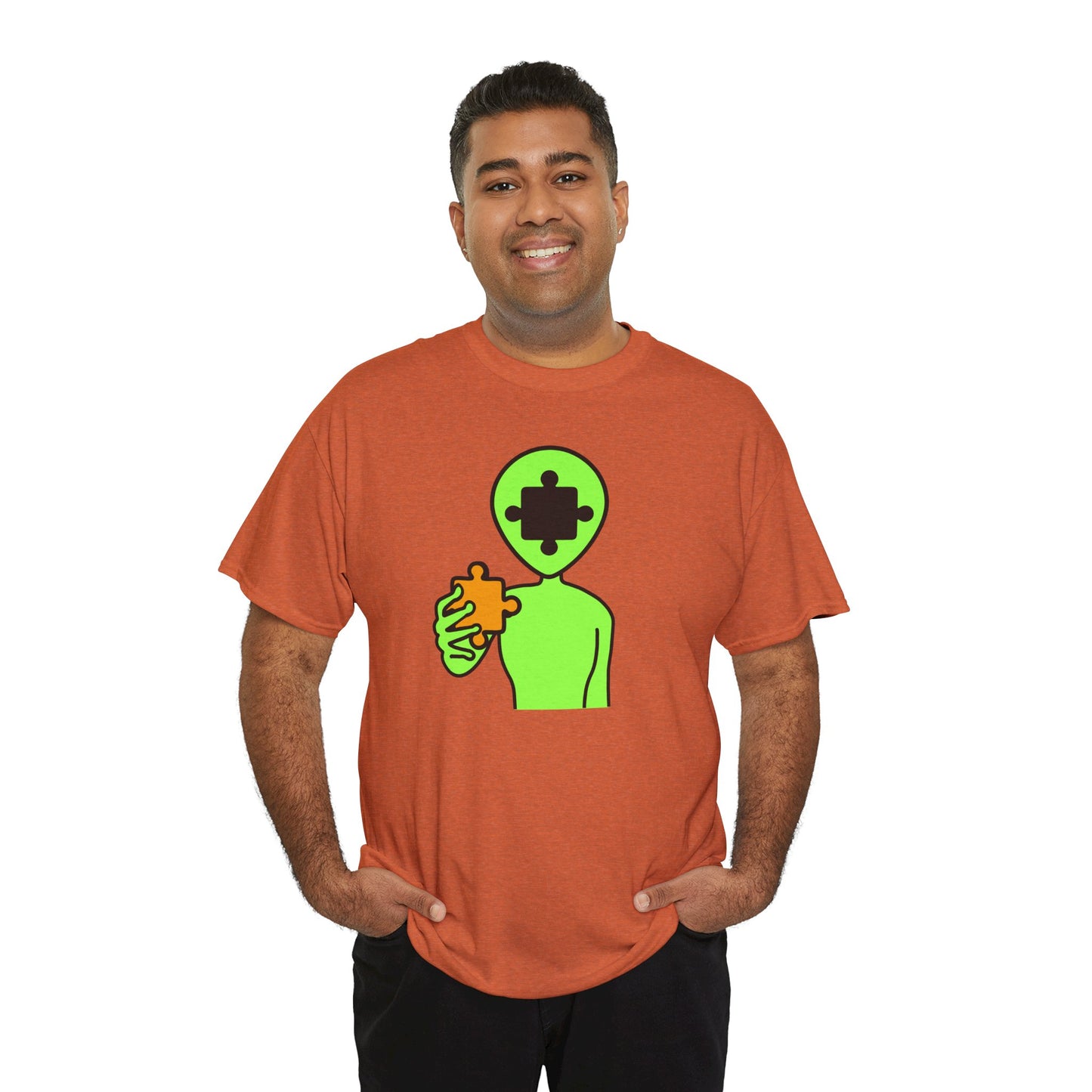 Alien Puzzle Piece T-Shirt – Clean Cosmic Design – Unisex Heavy Cotton Shirt for Life’s Mysteries