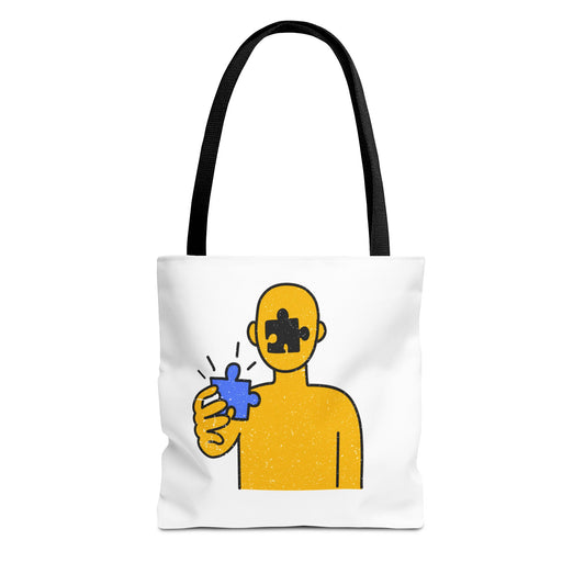 Distressed Tote Bag – Person & Beach Puzzle Piece Design with ‘Peace’ Theme