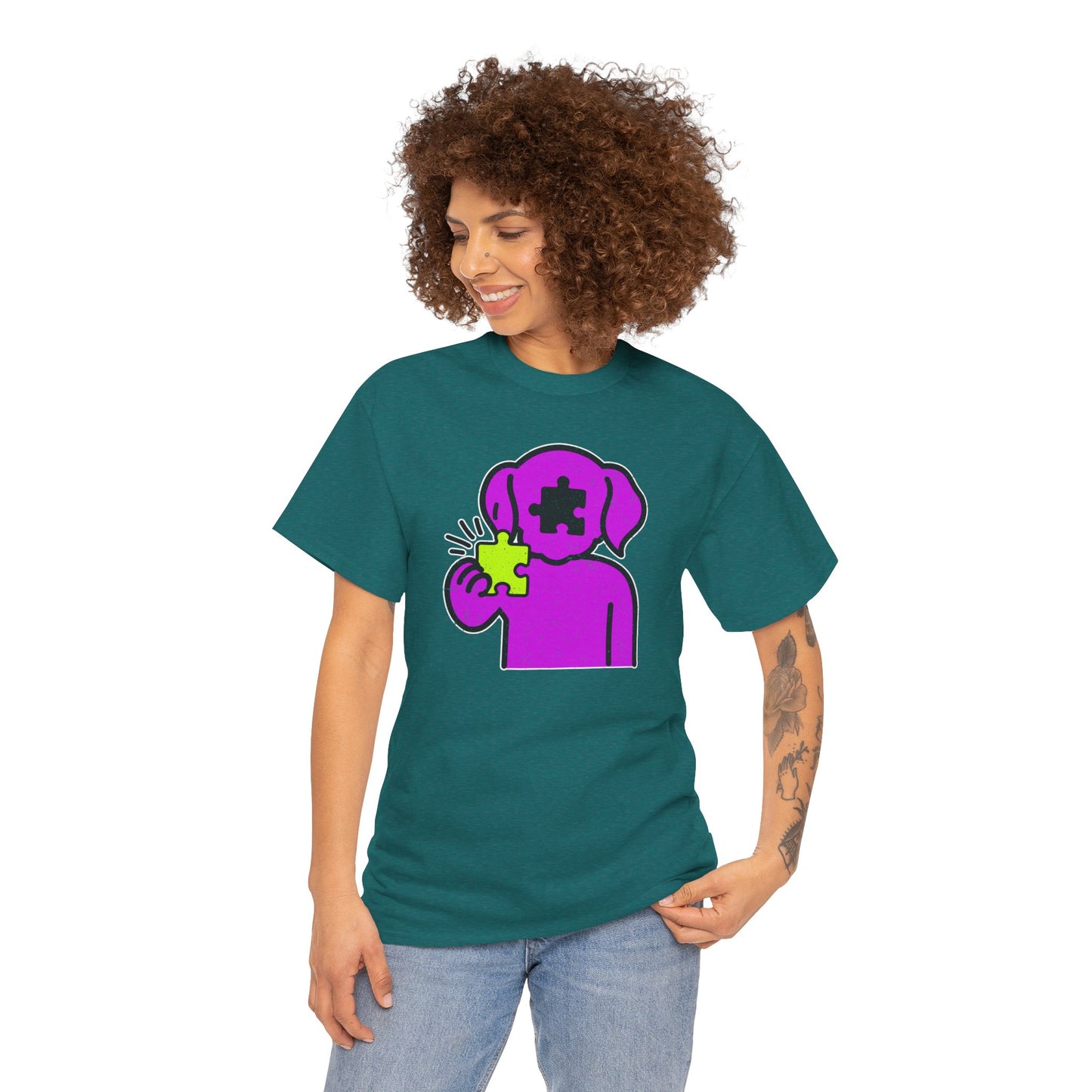 Dog Puzzle Piece T-Shirt – Life’s Epic Journey Distressed Graphic Tee – Unisex Heavy Cotton Shirt – Mix & Match to Create Your Own Unique Style