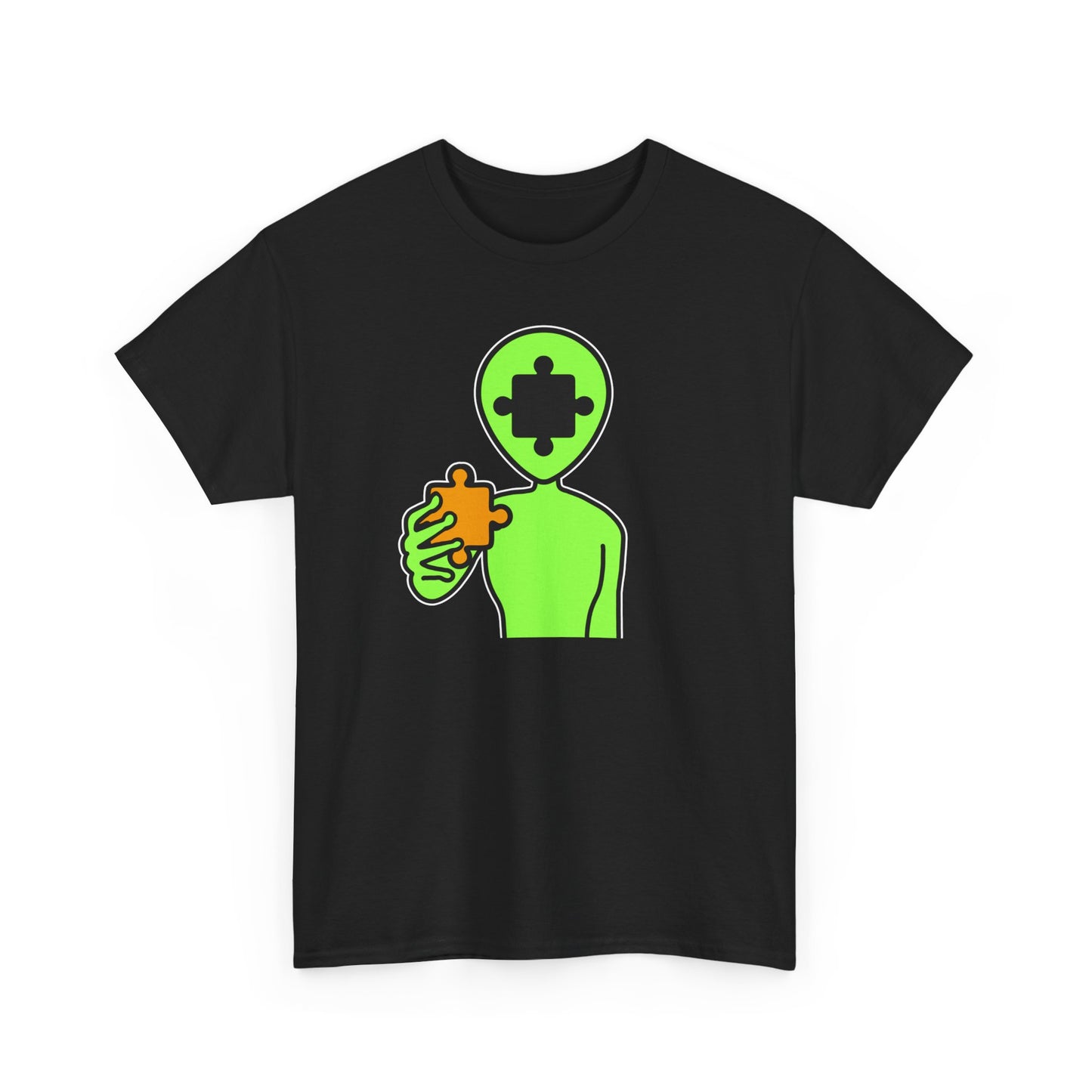 Alien Puzzle Piece T-Shirt – Clean Cosmic Design – Unisex Heavy Cotton Shirt for Life’s Mysteries