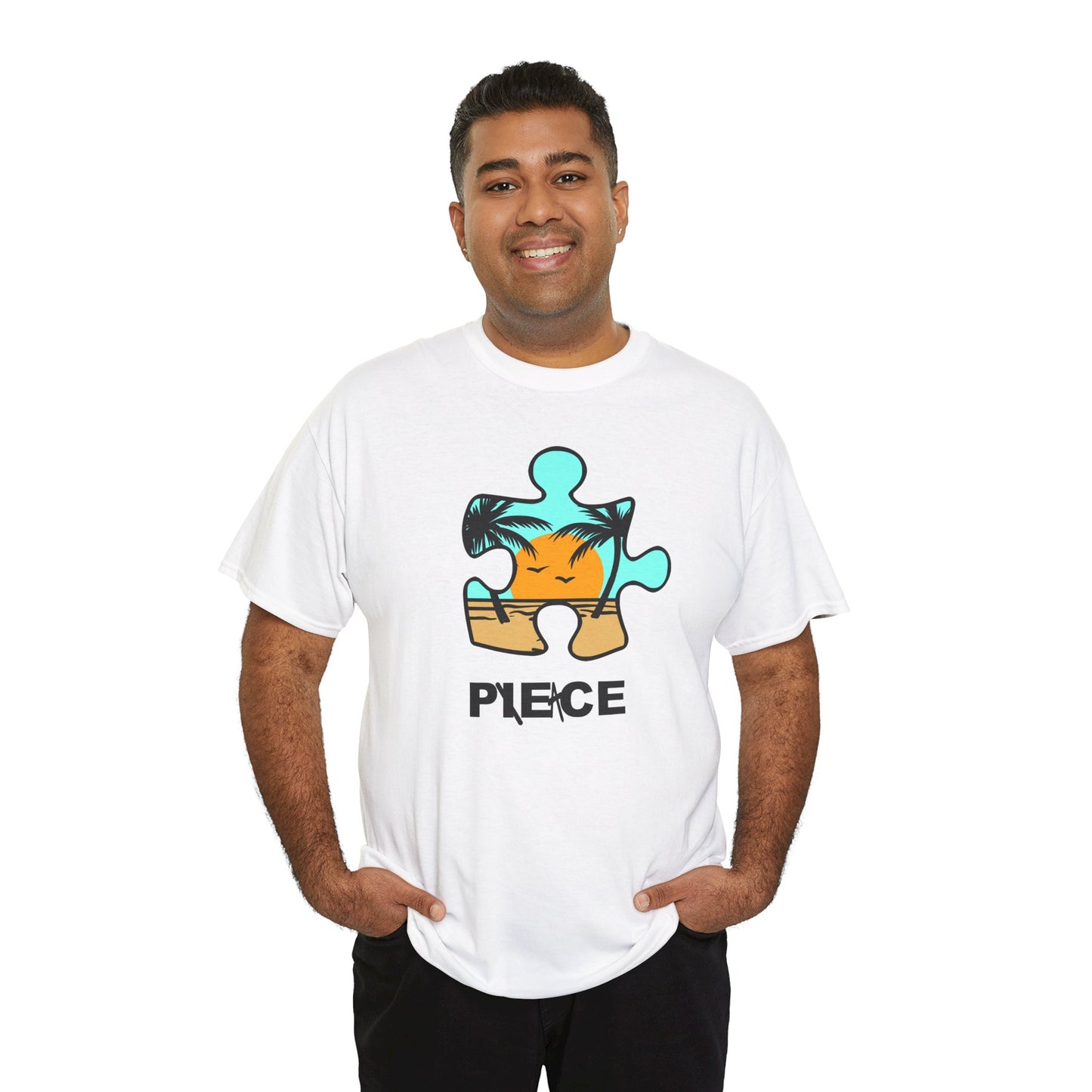 Peace Puzzle Piece T-Shirt – Clean Beach Graphic Tee – Unisex Heavy Cotton Shirt for Tranquil Vibes