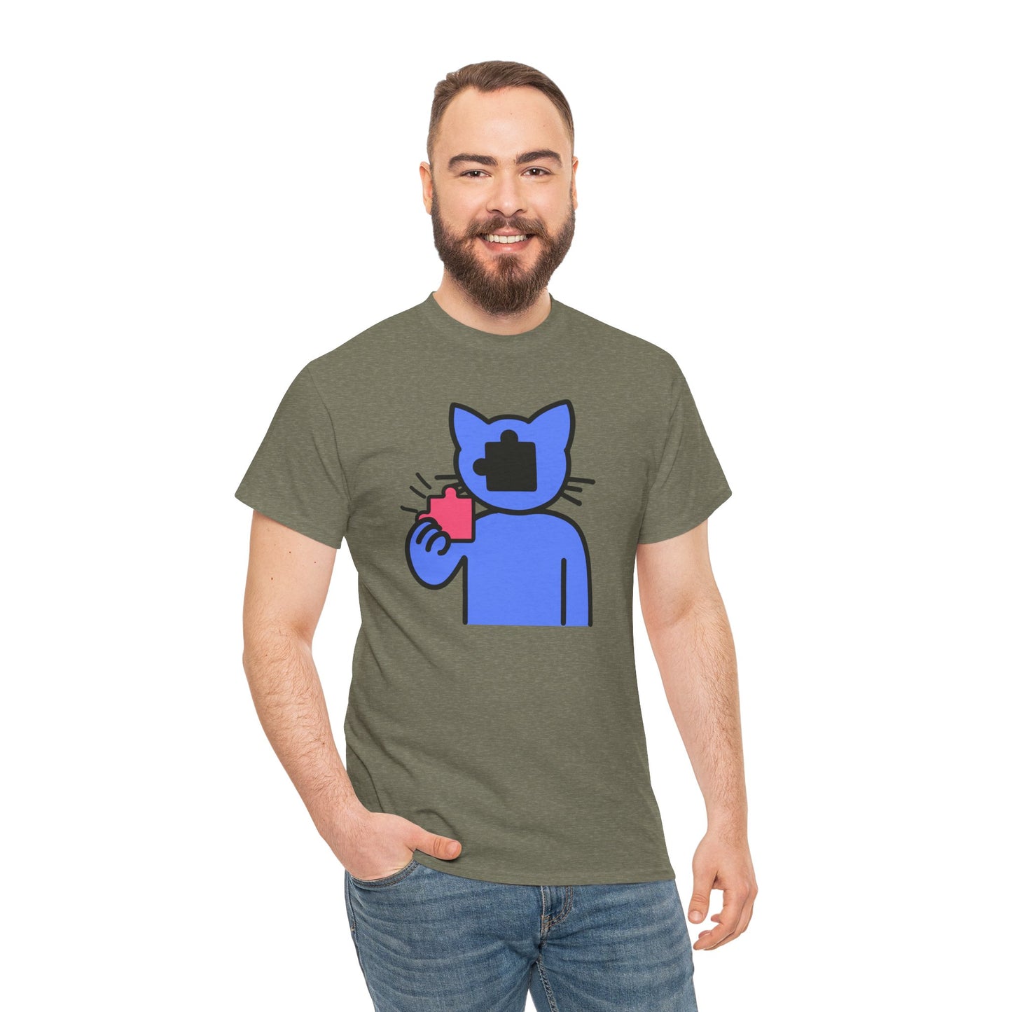 Cat Puzzle Piece T-Shirt – Life’s Journey Graphic Tee – Unisex Heavy Cotton Shirt – Find Your Missing Piece