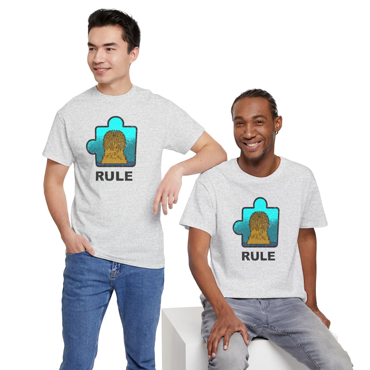 Throne Puzzle Piece T-Shirt – ‘Rule’ Graphic Tee – Unisex Heavy Cotton Shirt Distressed Style