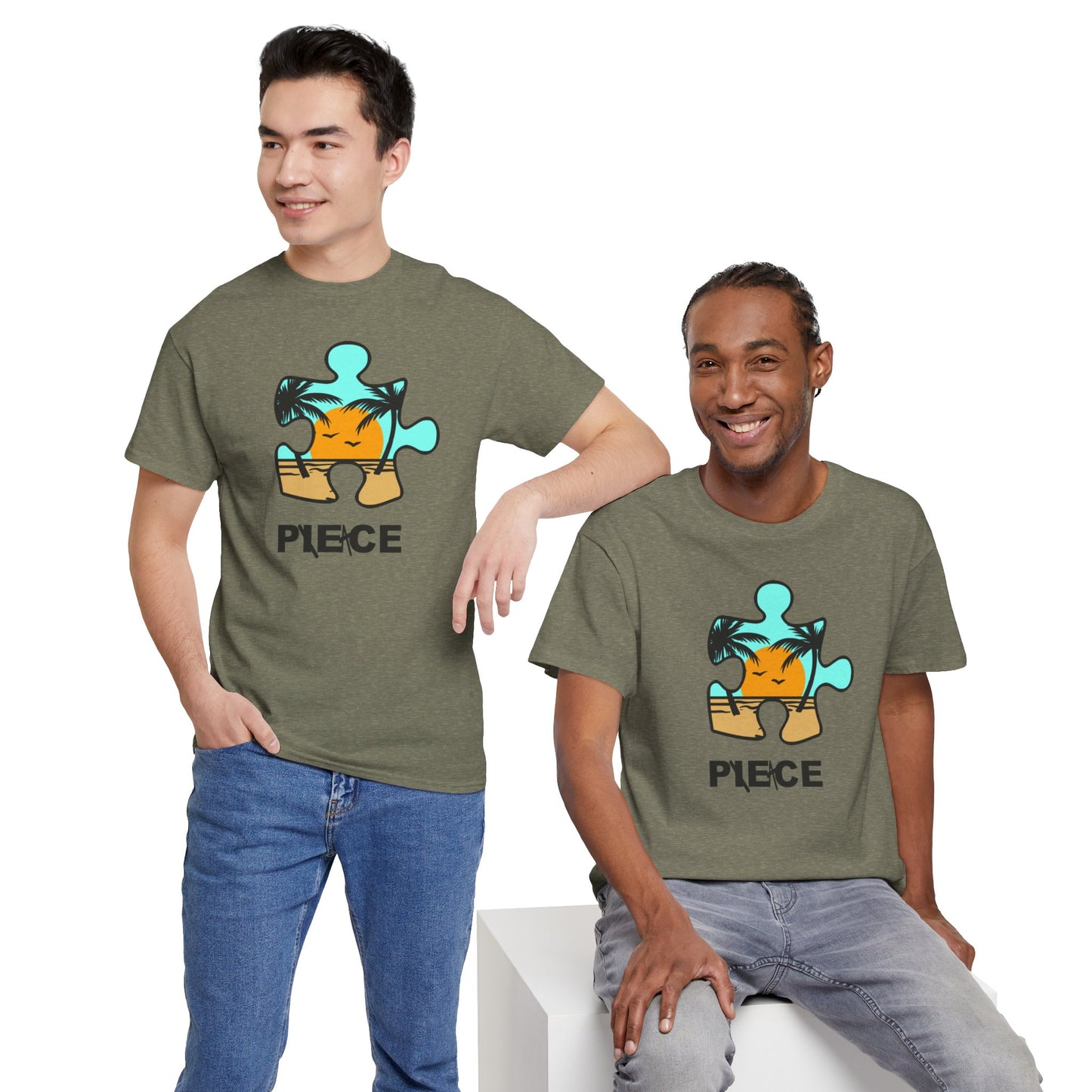 Peace Puzzle Piece T-Shirt – Clean Beach Graphic Tee – Unisex Heavy Cotton Shirt for Tranquil Vibes