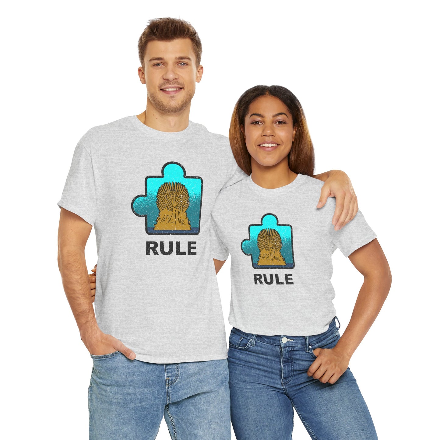 Throne Puzzle Piece T-Shirt – ‘Rule’ Graphic Tee – Unisex Heavy Cotton Shirt Distressed Style