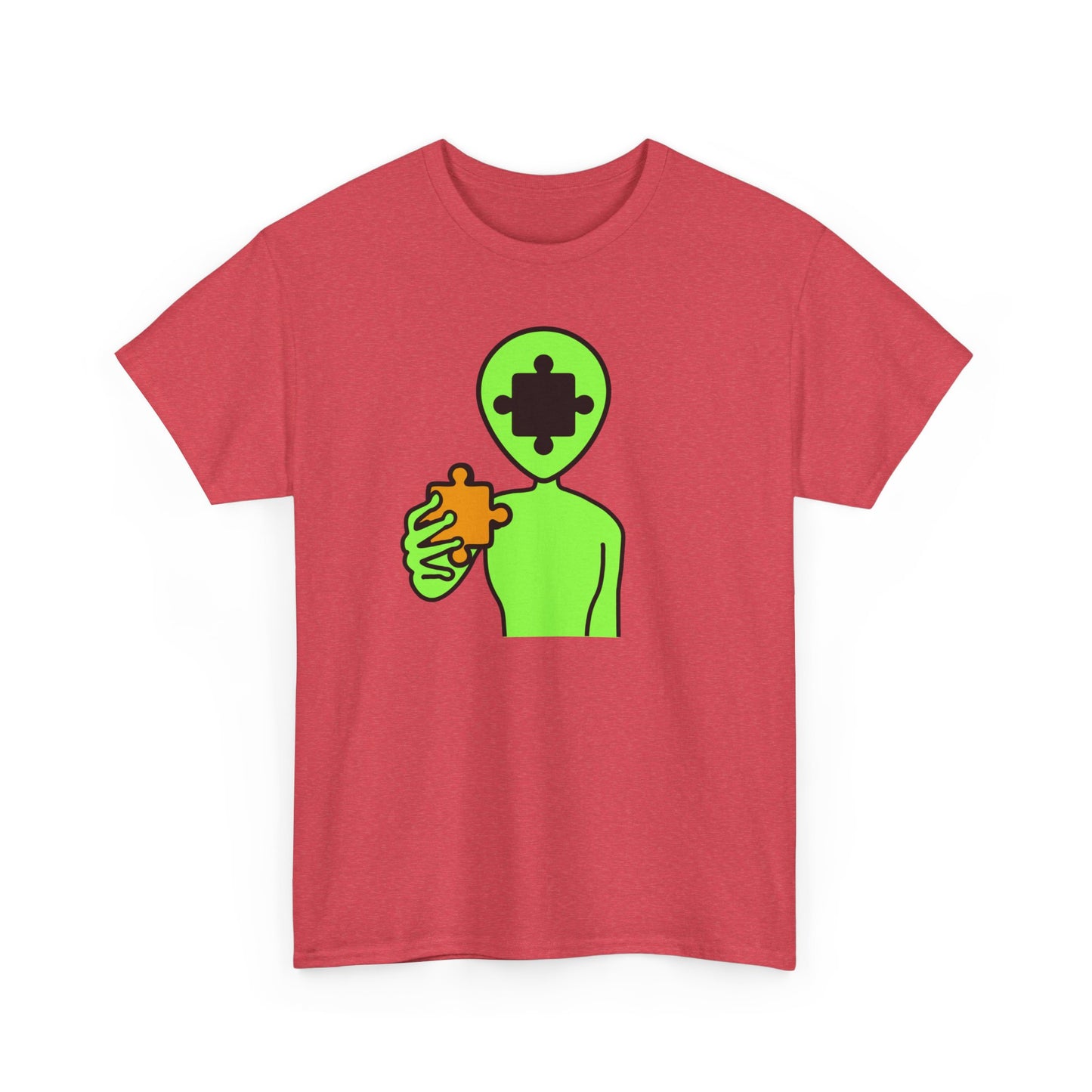 Alien Puzzle Piece T-Shirt – Clean Cosmic Design – Unisex Heavy Cotton Shirt for Life’s Mysteries