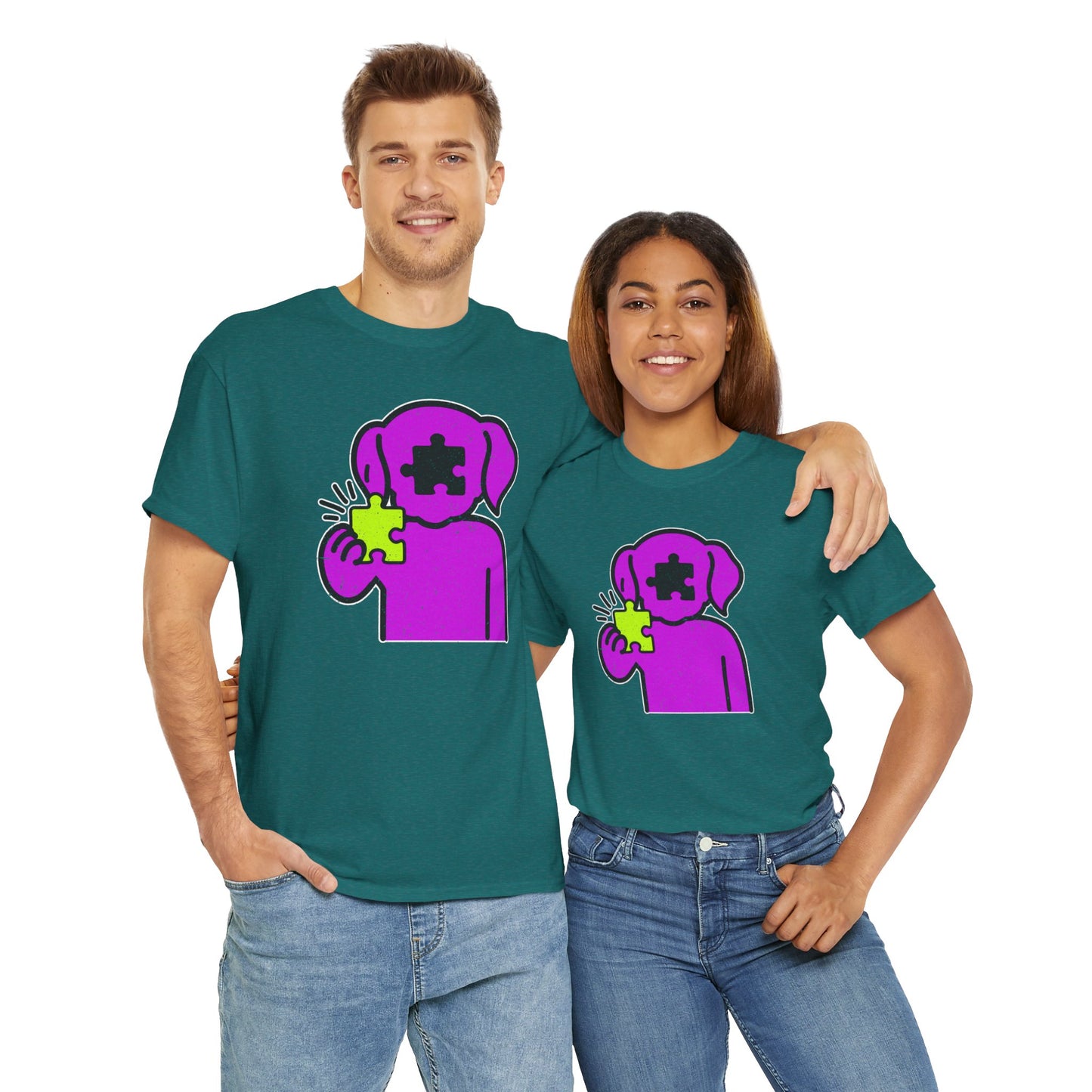 Dog Puzzle Piece T-Shirt – Life’s Epic Journey Distressed Graphic Tee – Unisex Heavy Cotton Shirt – Mix & Match to Create Your Own Unique Style