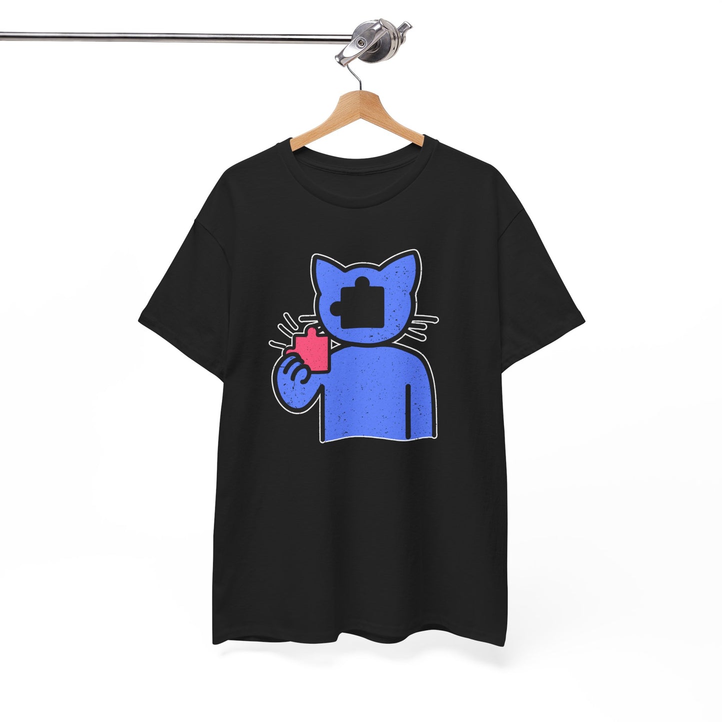 Cat Puzzle Piece T-Shirt – Life’s Epic Journey Distressed Graphic Tee – Unisex Heavy Cotton Shirt – Mix & Match to Create Your Own Unique Style